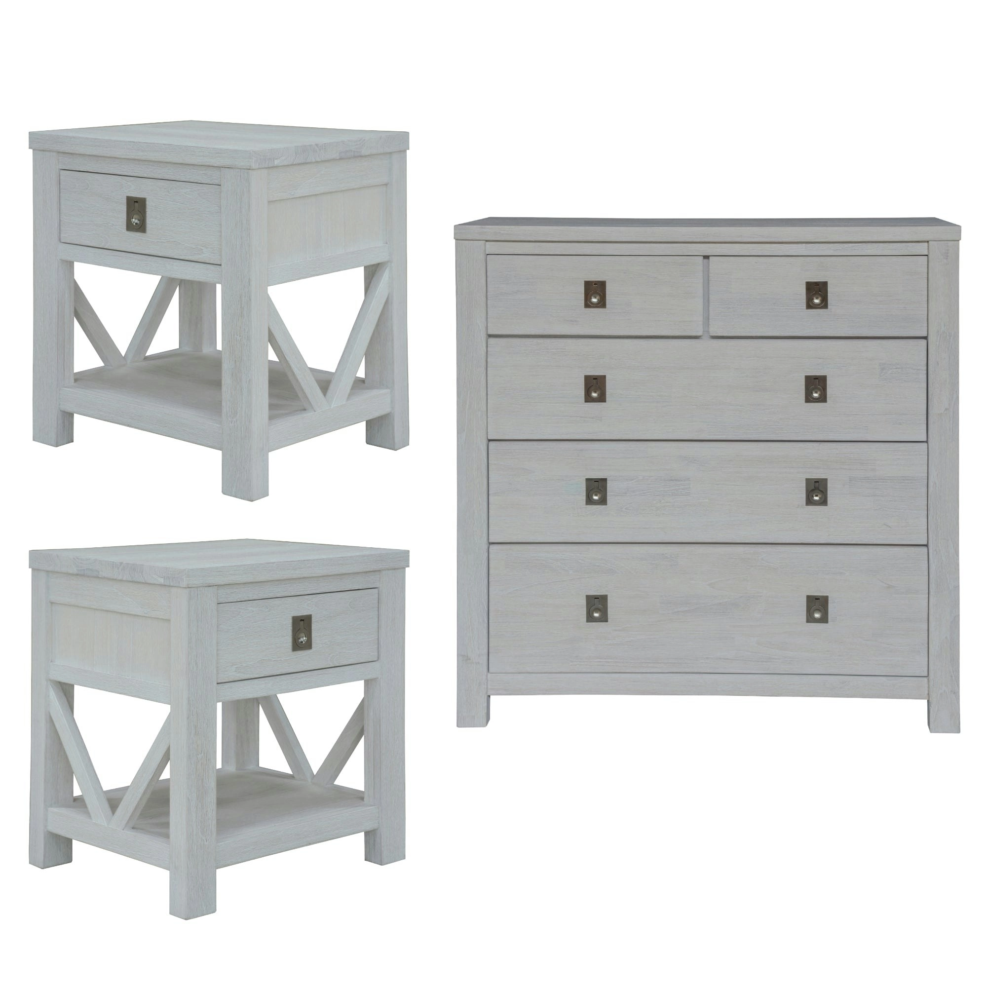 Myer 3pc Bedside Tallboy Set White Wash