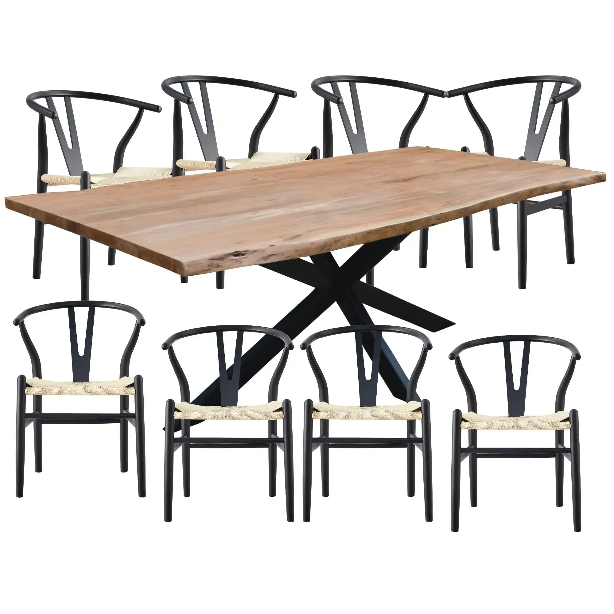 Lantana 9pc 240cm Dining Table Wishbone Chair Set
