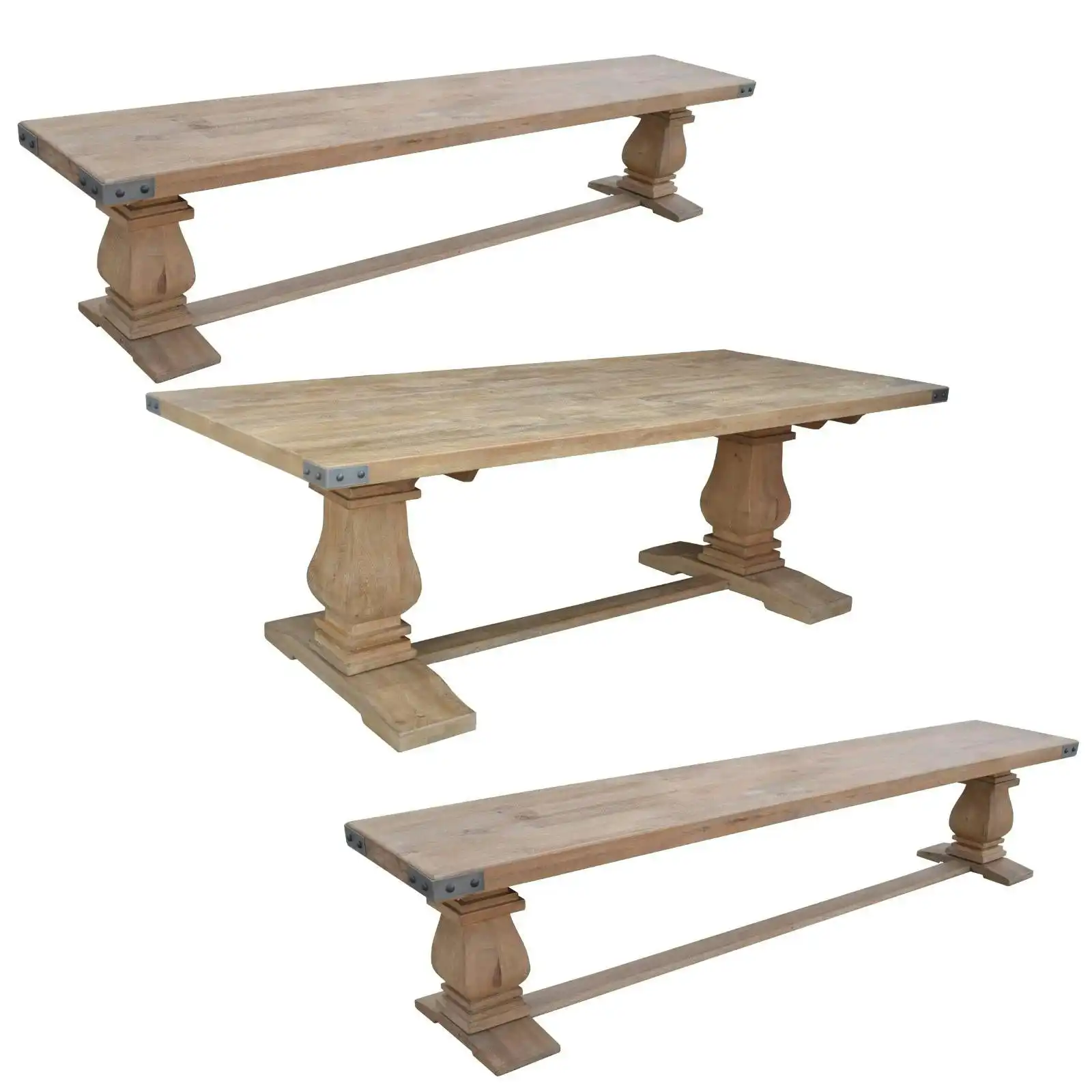 Gloriosa 3pc 230cm Dining Table Bench Set