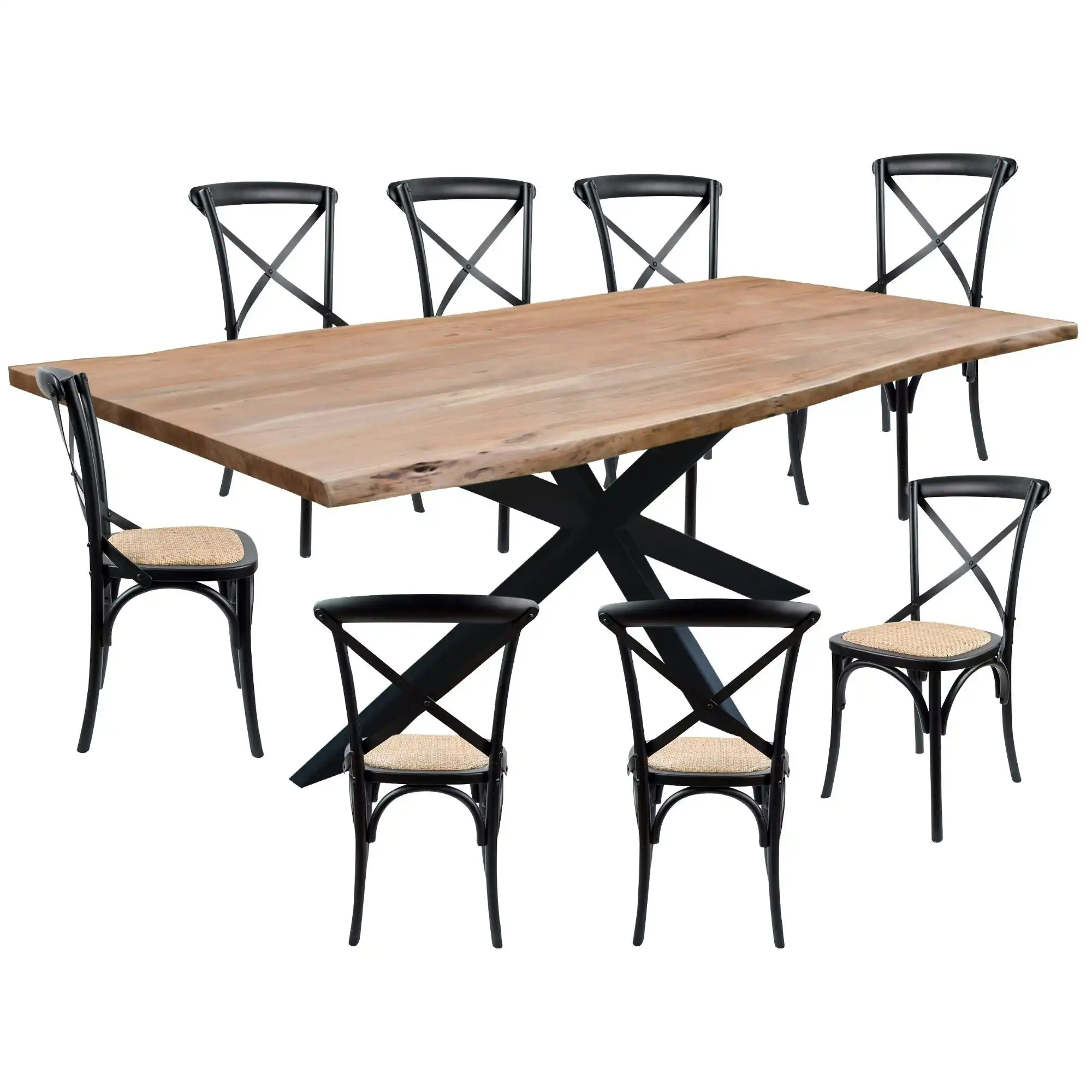 Lantana 9pc 240cm Dining Table X-back Chair Set