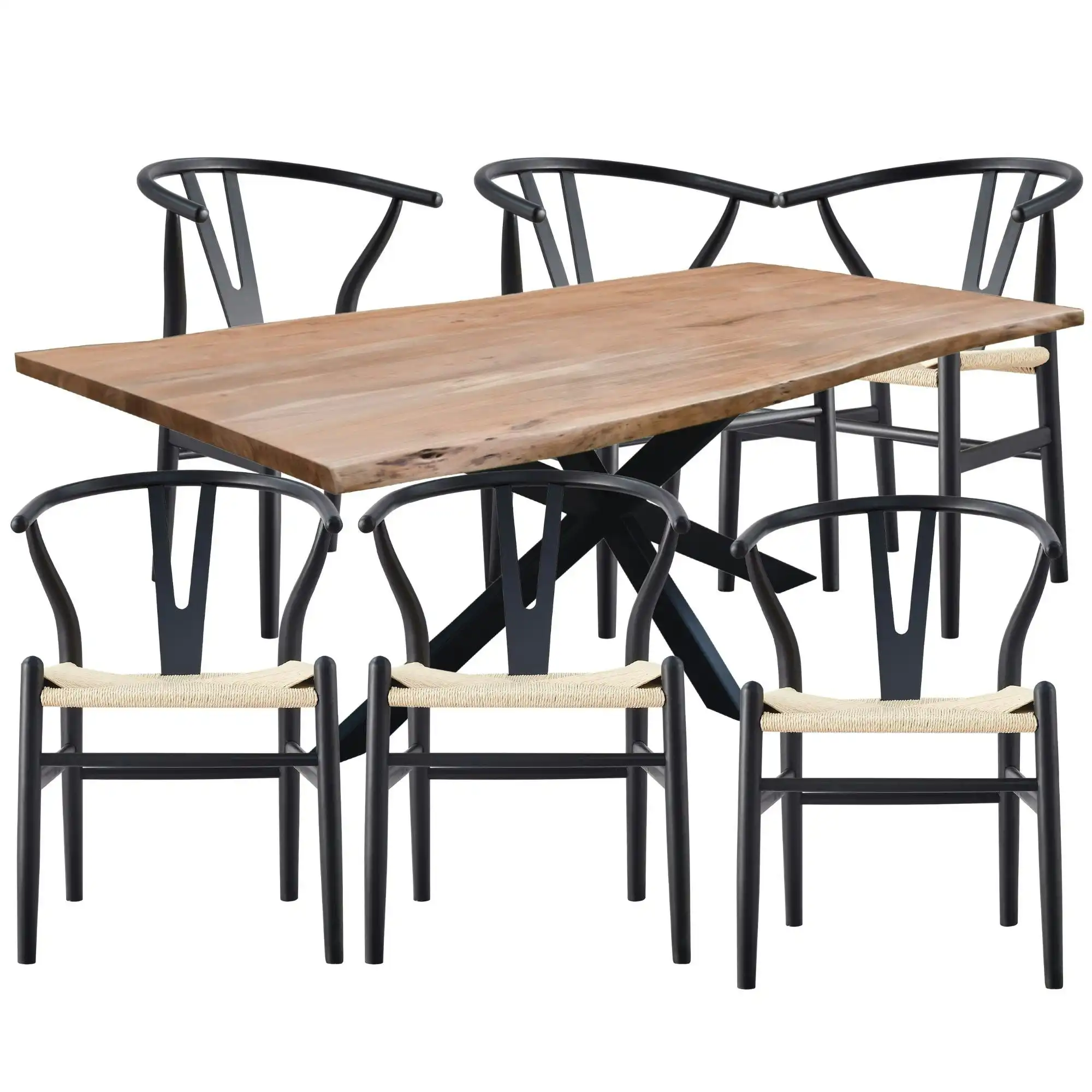Lantana 7pc 210cm Dining Table Wishbone Chair Set