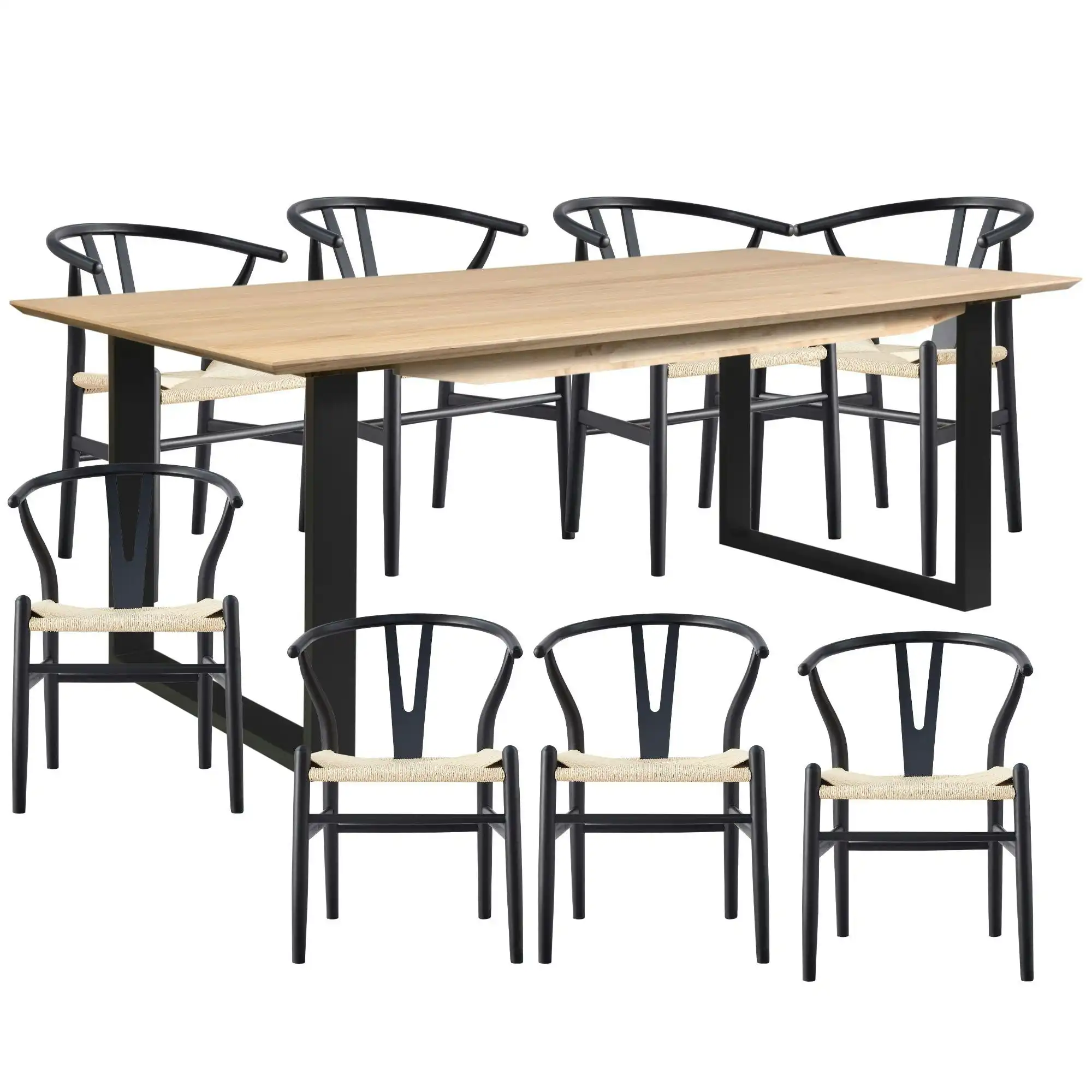 Aconite 9pc 210cm Dining Table Wishbone Chair Set