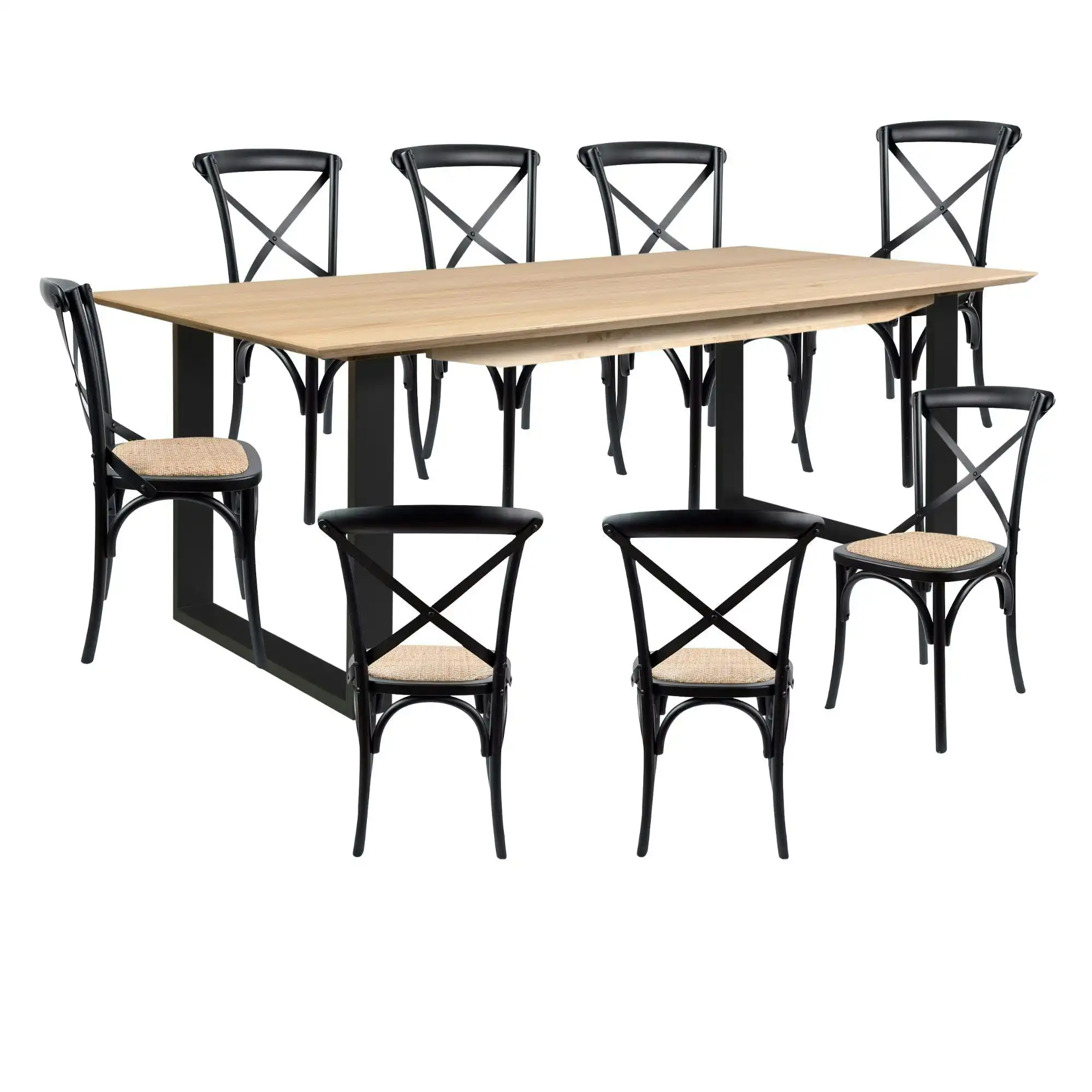 Aconite 9pc 210cm Dining Table X-back Chair Set