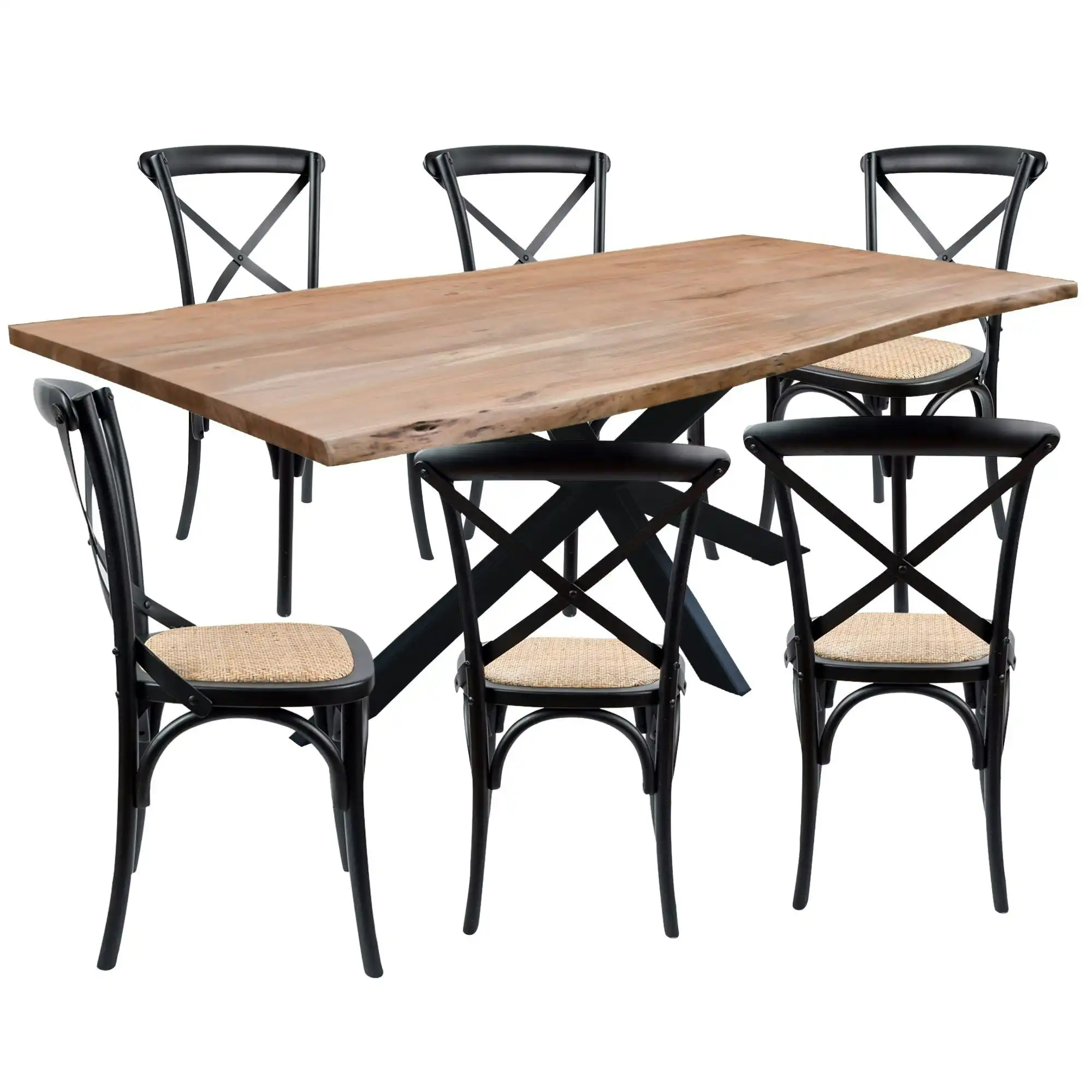 Lantana 7pc 180cm Dining Table X-back Chair Set