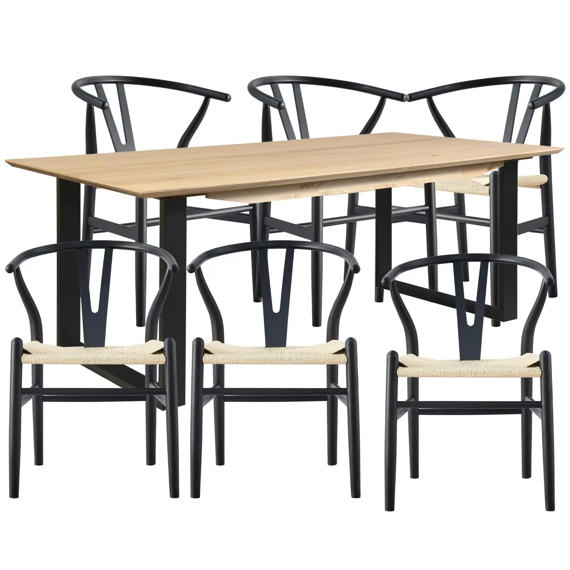 Aconite 7pc 180cm Dining Table Wishbone Chair Set