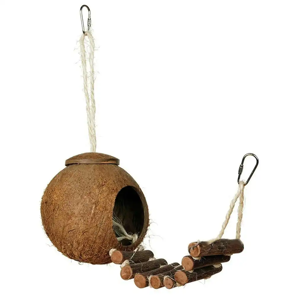 Natural Coconut Shell Small Bird Nesting House with Ladder Toy