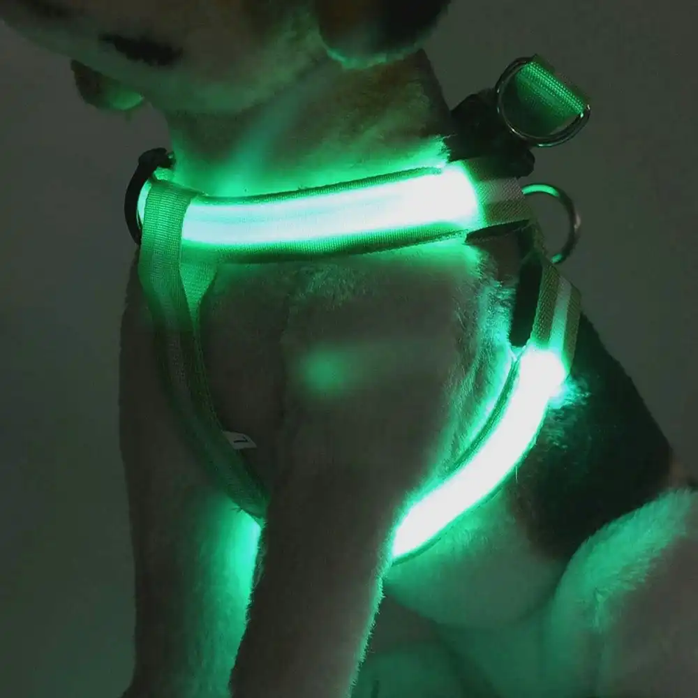 Rechargeable LED Dog Light up Harness. 6 colors, 4 sizes, 2 styles.