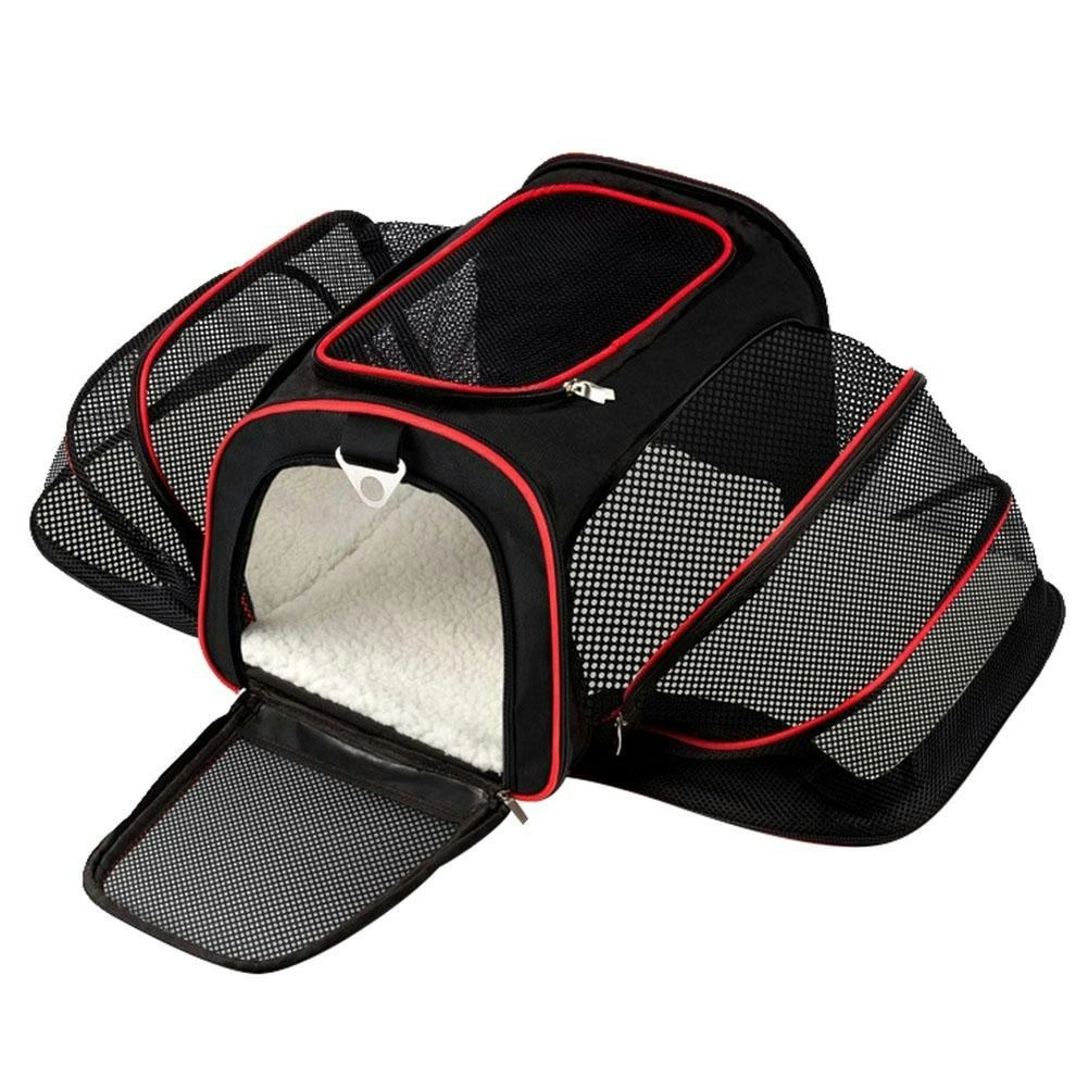 Expandable 3 Way Portable Pet Carrier Travel Bag & Wool Mat Set