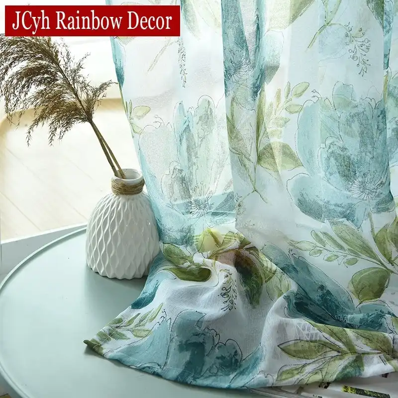 Luxury Floral Linen Tulle Curtains, multiple sizes, 3 colours