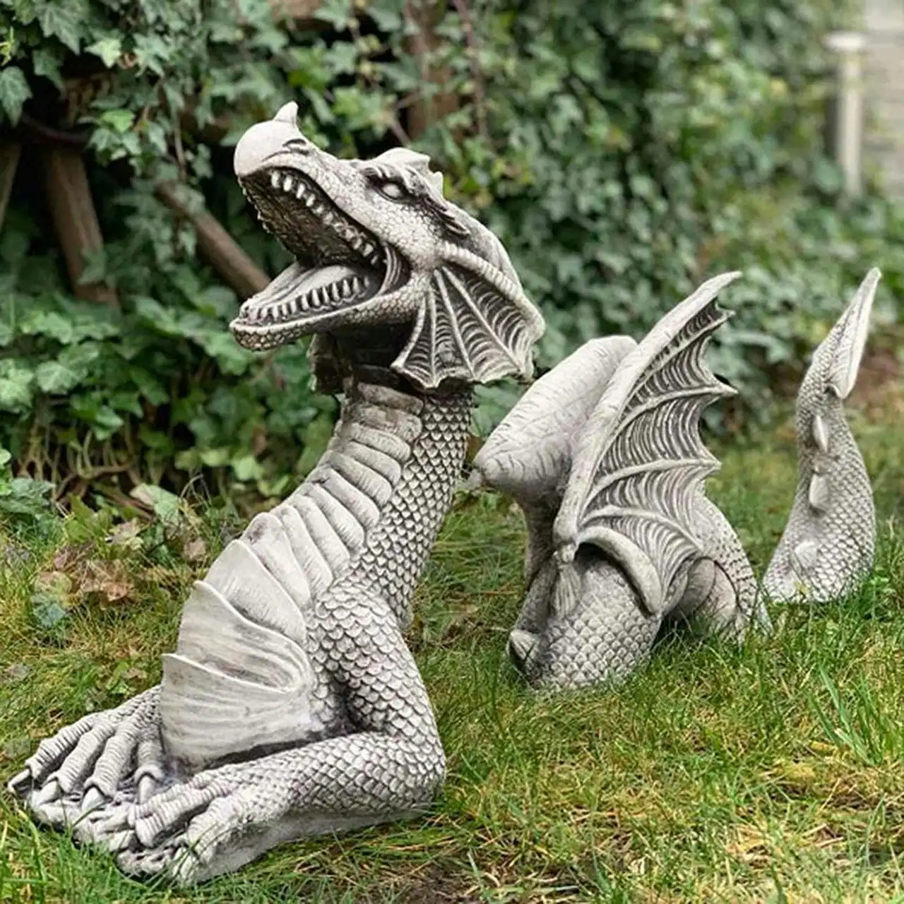 3pc Gothic Dragon Statue Lawn Garden Sculpture Decoration
