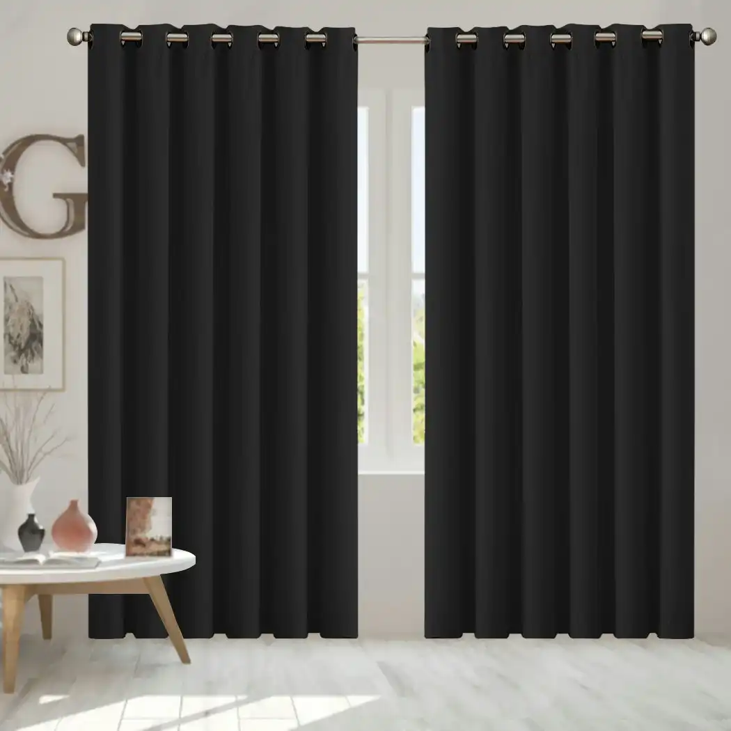 Traderight Group  2x Blockout Curtains Panels 3 Layers Eyelet Room Darkening 240x230cm Black
