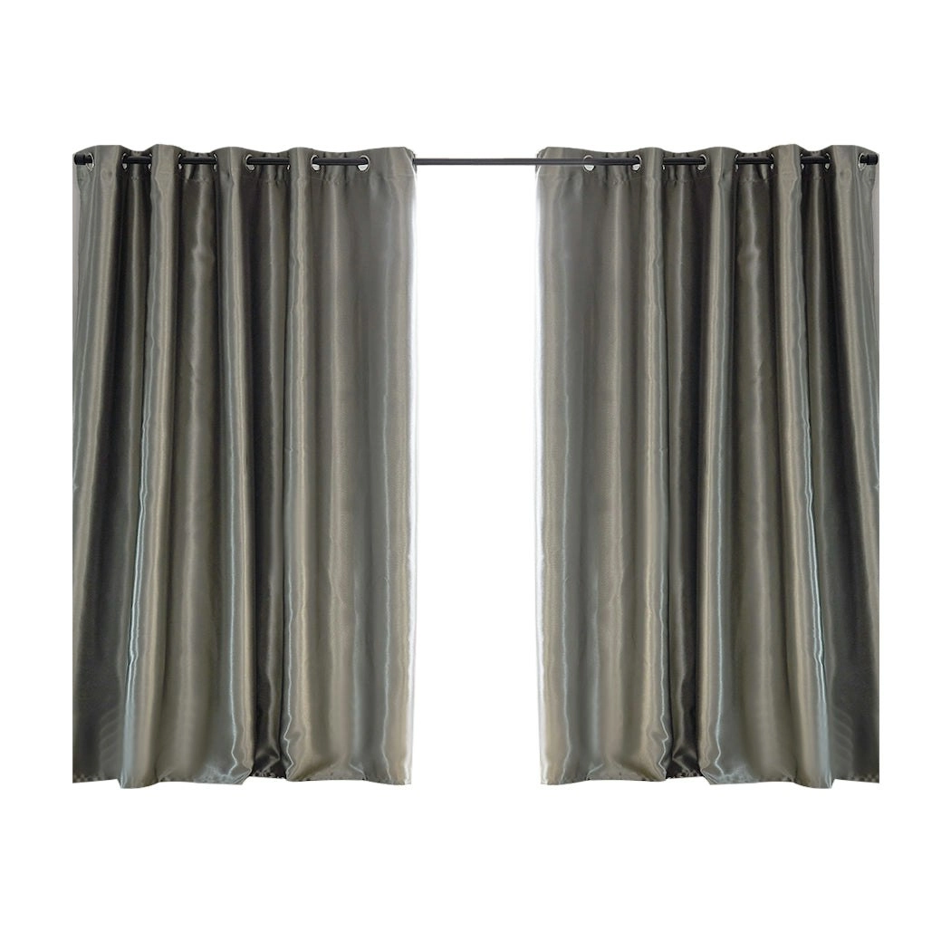 Traderight Group  2X Blockout Curtains 3 Layers Pure Fabric Thermal Insulated Grey 300CM x 230CM