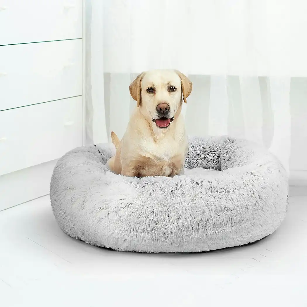Pawz Pet Bed Cat Dog Donut Nest Calming Mat Soft Plush Kennel Coffee M