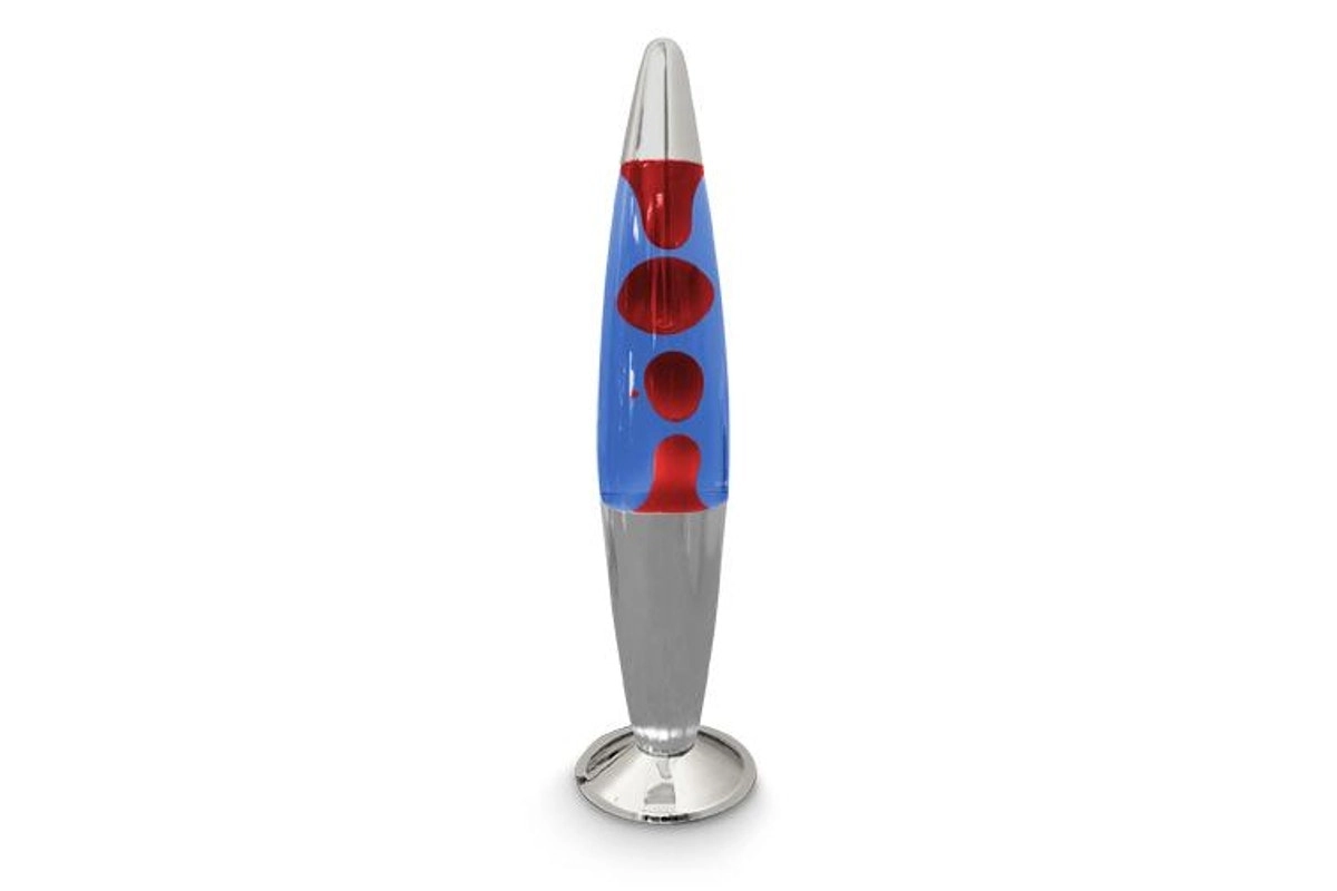 LANDMARK - Liquid Lava Lamp 42cm Blue Water Red Wax Chrome Base