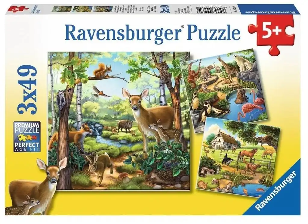 Ravensburger - Forest Zoo & Pets Jigsaw Puzzle 3x49 Pieces