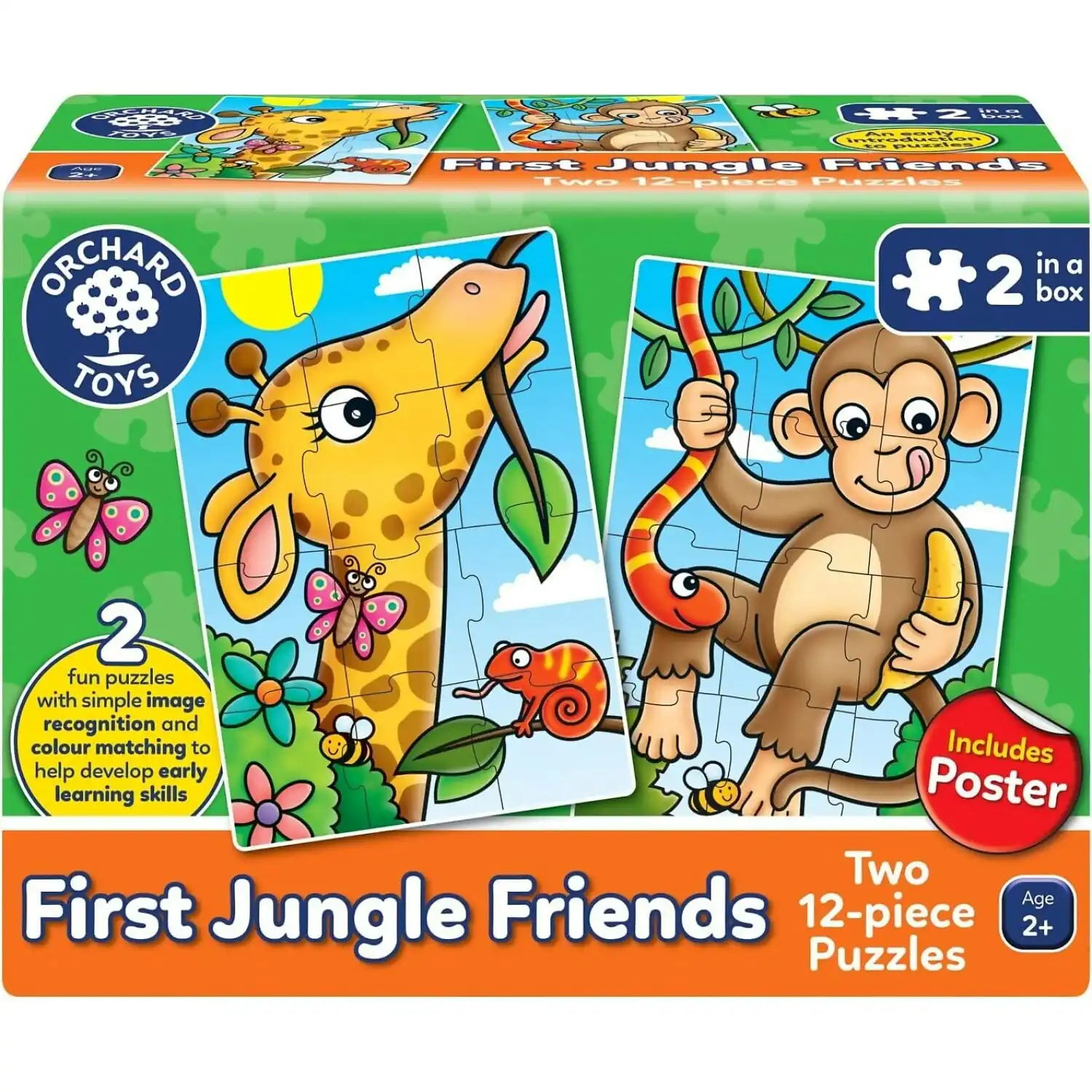Orchard Toys - First Jungle Friends Jigsaw Puzzle 2 X 12 Pieces