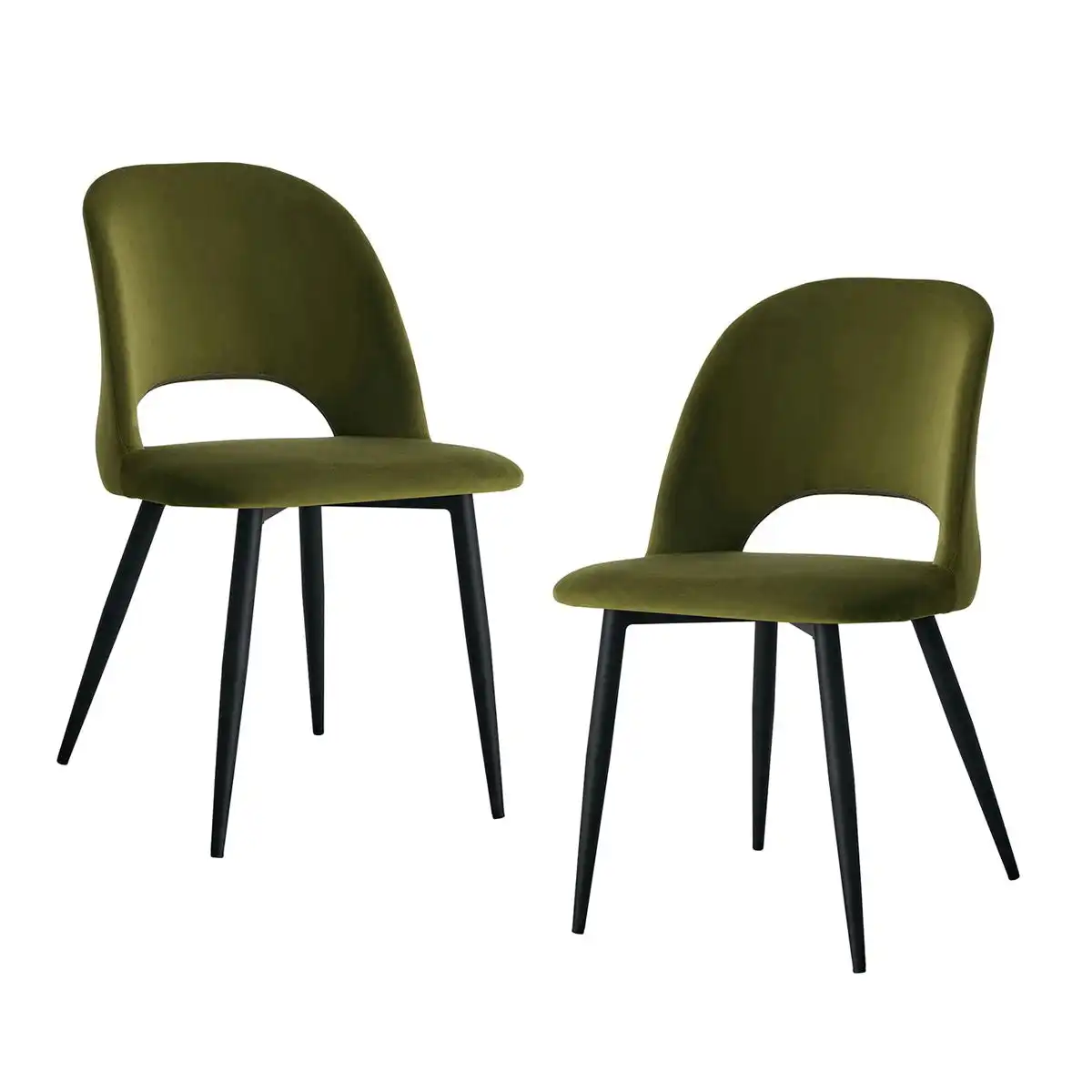Asta Velvet Dining Chair Set of 2 (Black, Olive)