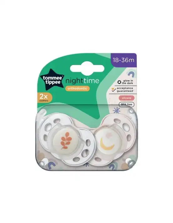 Tommee Tippee Closer to Nature Night Time Soothers 18-36 Months 2 Pack Assorted
