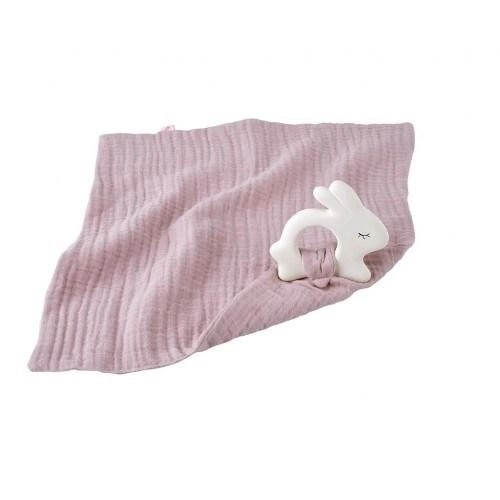 Kikadu - Rabbit Rubber Toy with Pale Rose Muslin