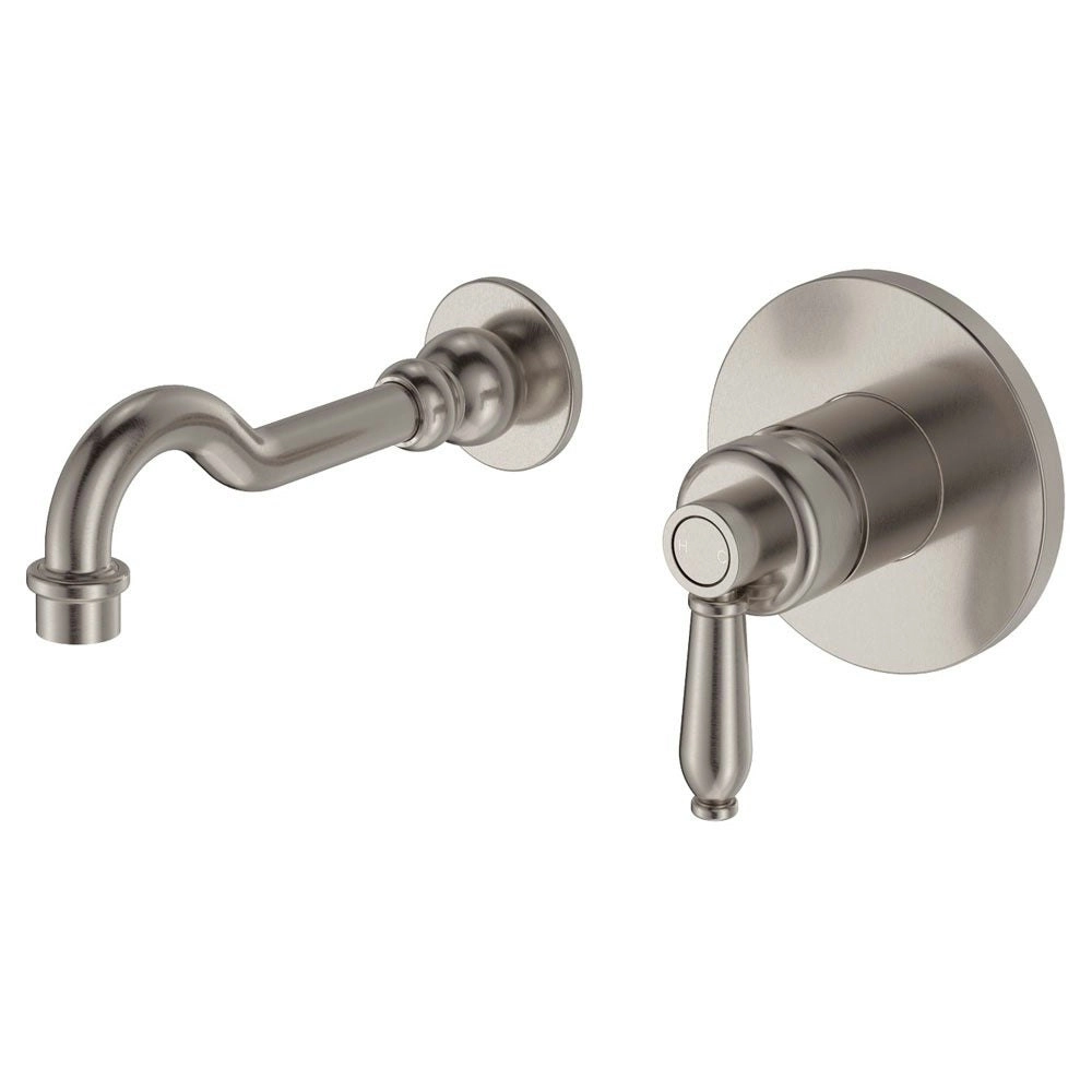 Fienza Eleanor Wall Basin/ Bath Mixer Set Brushed Nickel with Brushed Nickel Handle 202106NN