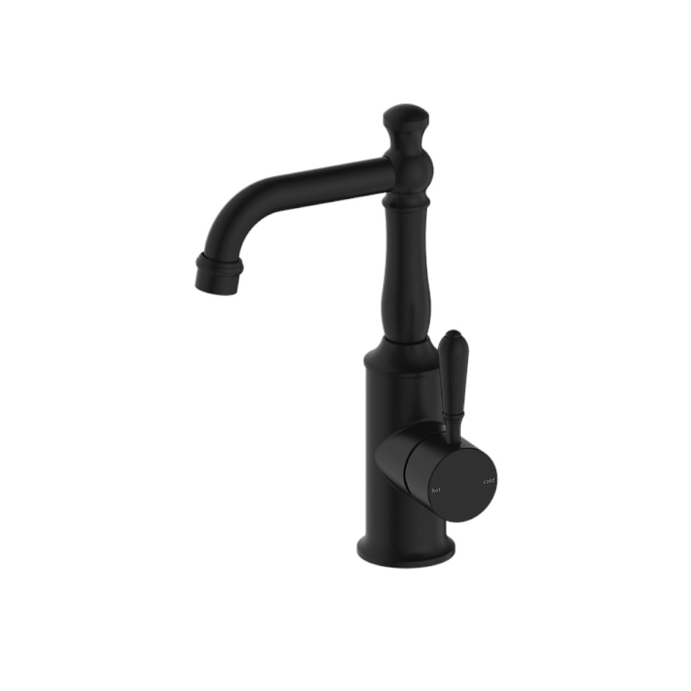 Nero York Basin Mixer With White Metal Lever Matte Black NR69210102MB