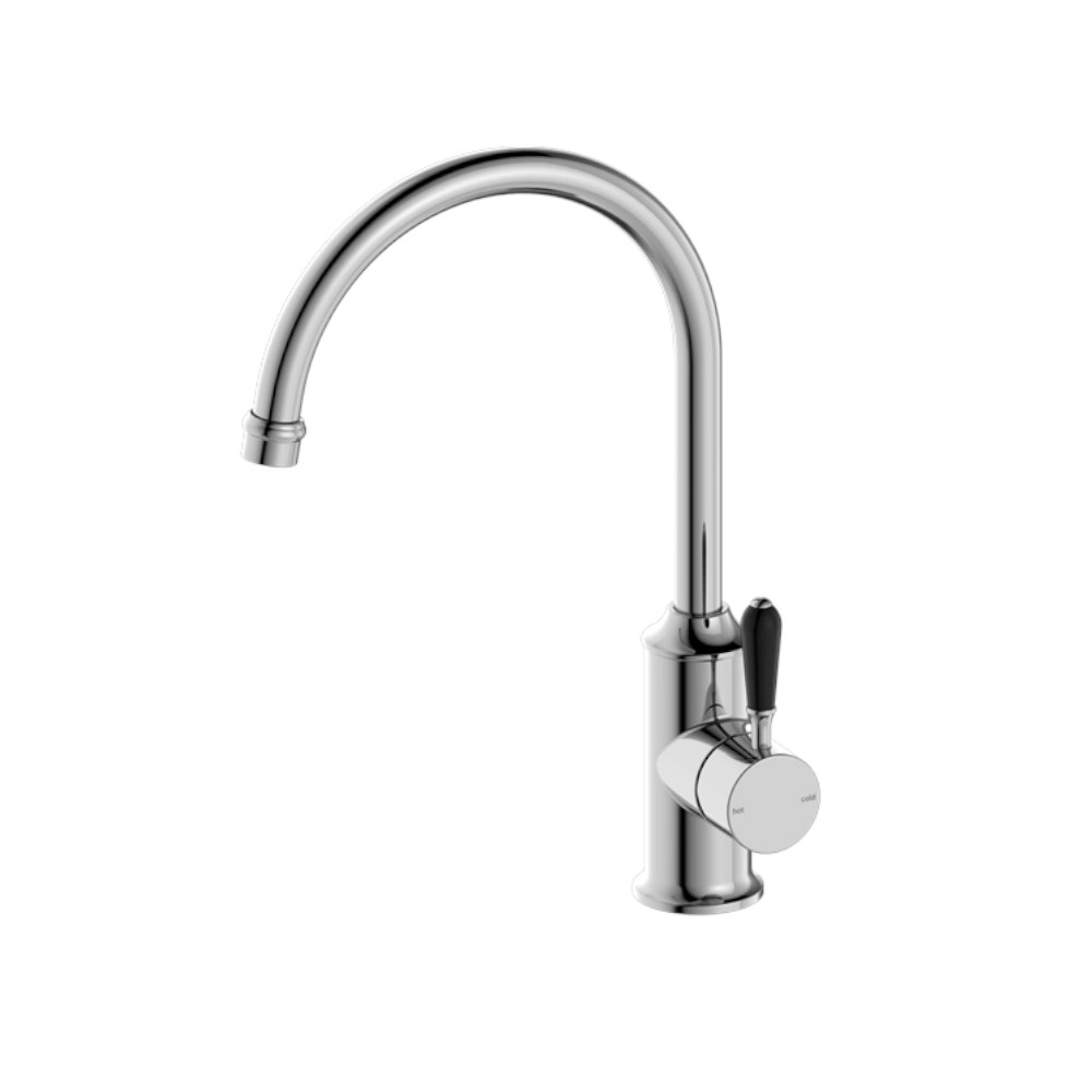 Nero York Kitchen Mixer Gooseneck Spout with Black Porcelain Lever Chrome NR69210603CH