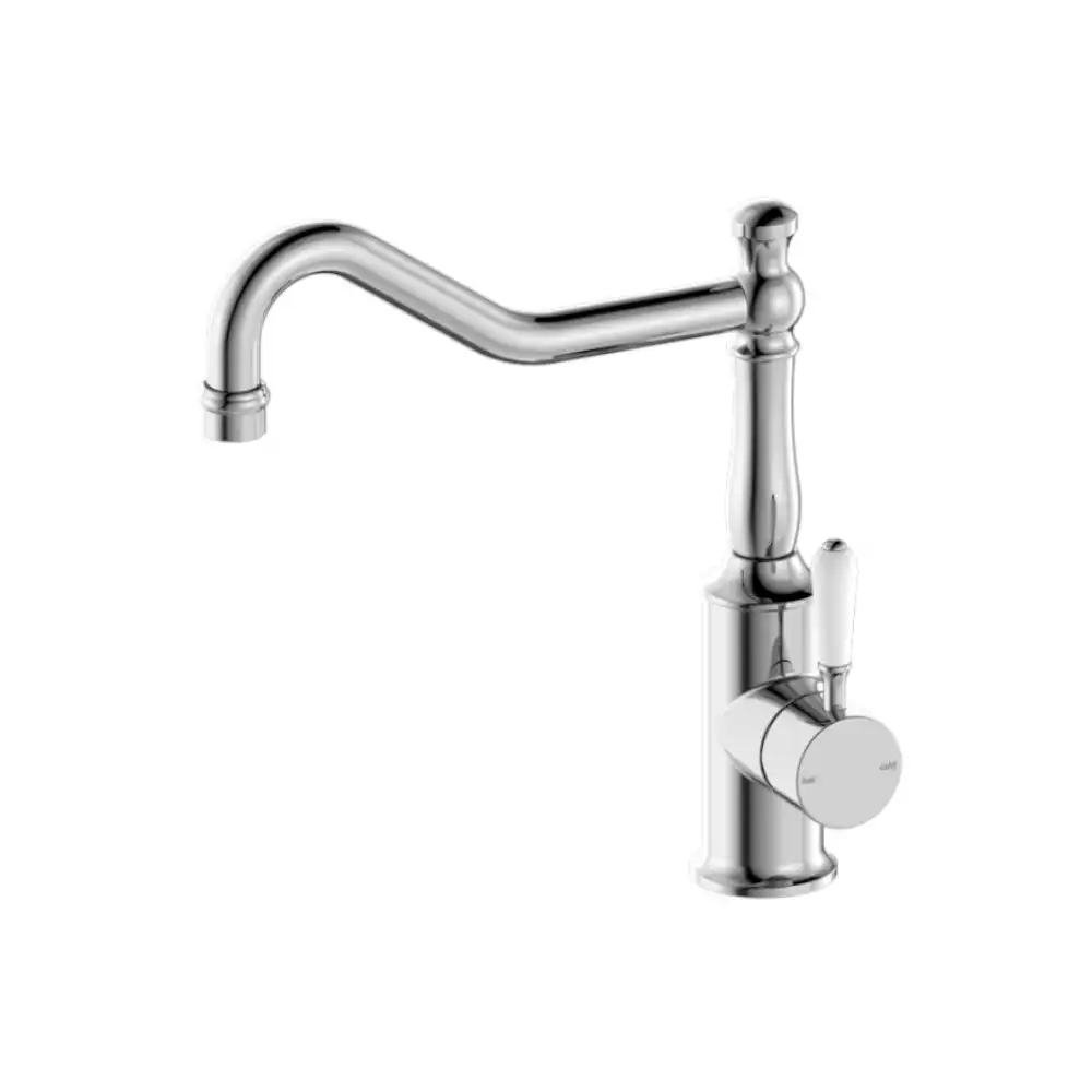 Nero York Kitchen Mixer Hook Spout with White Porcelain Lever Chrome NR69210701CH