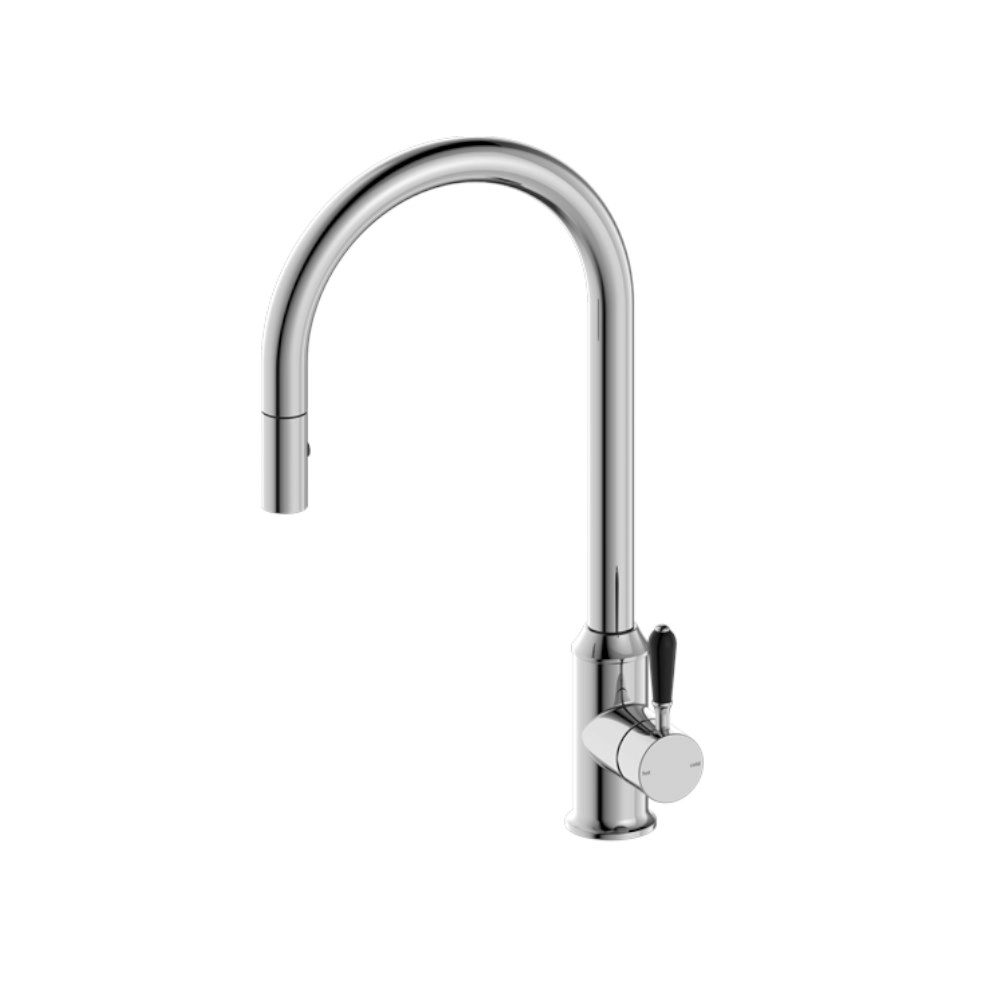 Nero York Pull Out Sink Mixer with Vegie Spray Function with Black Porcelain Lever Chrome NR69210803CH