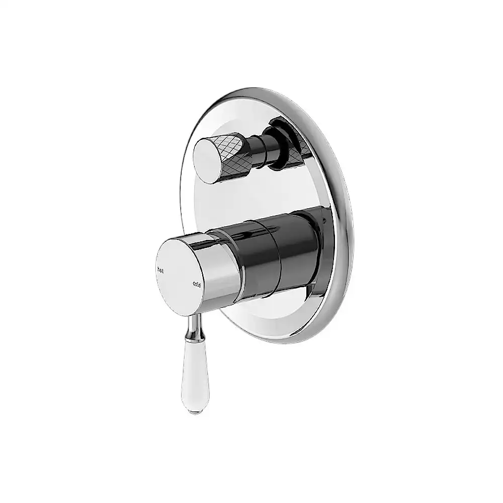 Nero York Shower Mixer with Diverter with White Porcelain Lever Chrome NR692109a01CH