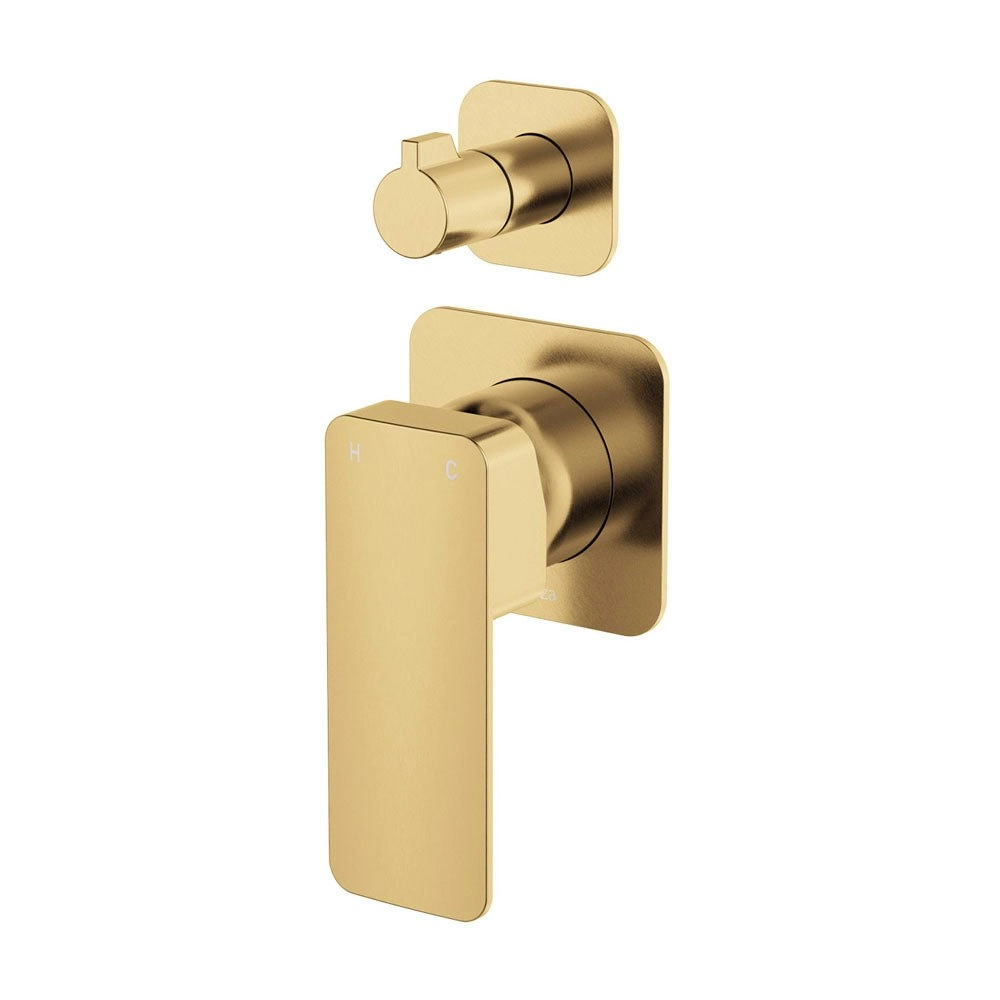 Fienza Tono Wall Diverter Mixer Small Square Plates Urban Brass 233102UB-4