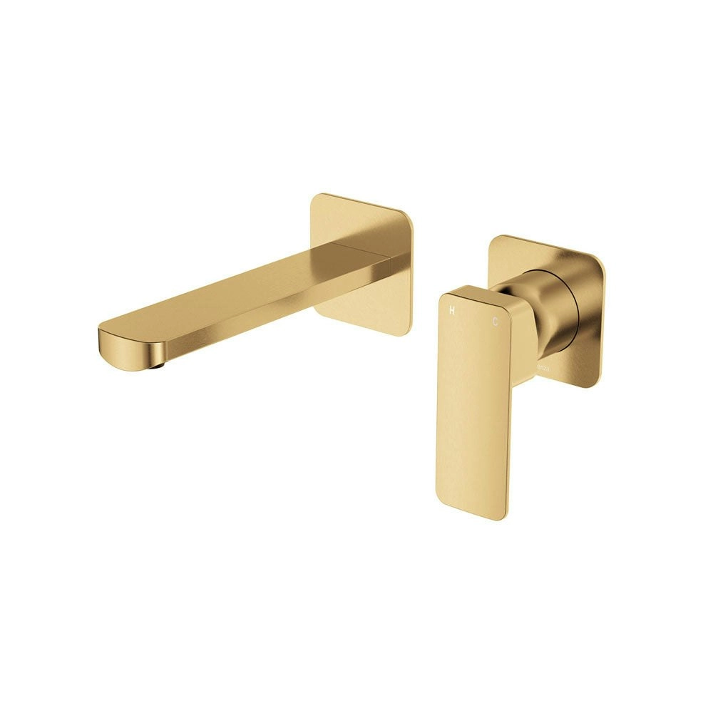 Fienza Tono Basin/Bath Wall Mixer 160 mm Outlet Set Small Square Plates Urban Brass 233104UB