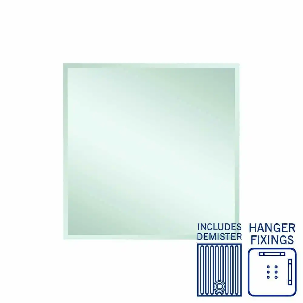 Thermogroup Montana Rectangle 25mm Bevel Edge Mirror - 900x900mm with Hangers and Demister MS9090HND