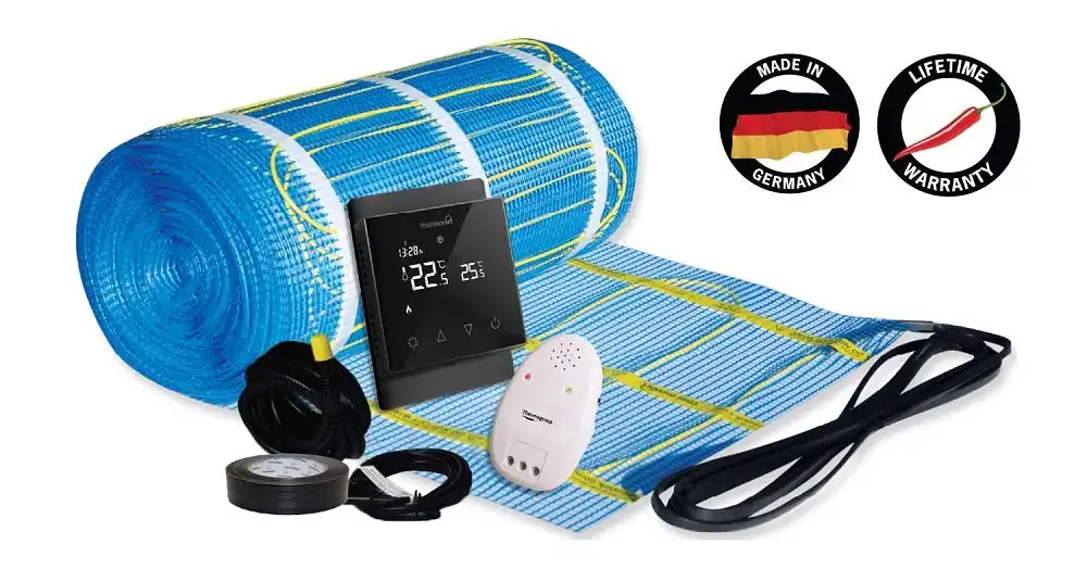 Thermogroup Thermonet EZ 150W/m² Self Adhesive 28x0.5m - 14.0m² 2100Watts Floor Heating Kit Including Black 5226A Thermostat 111528TB