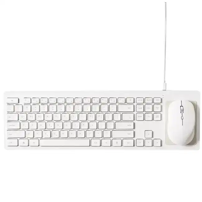 Pout Wireless Hands5 Keyboard W/ Qi Charging Pad & Mouse Combo - White