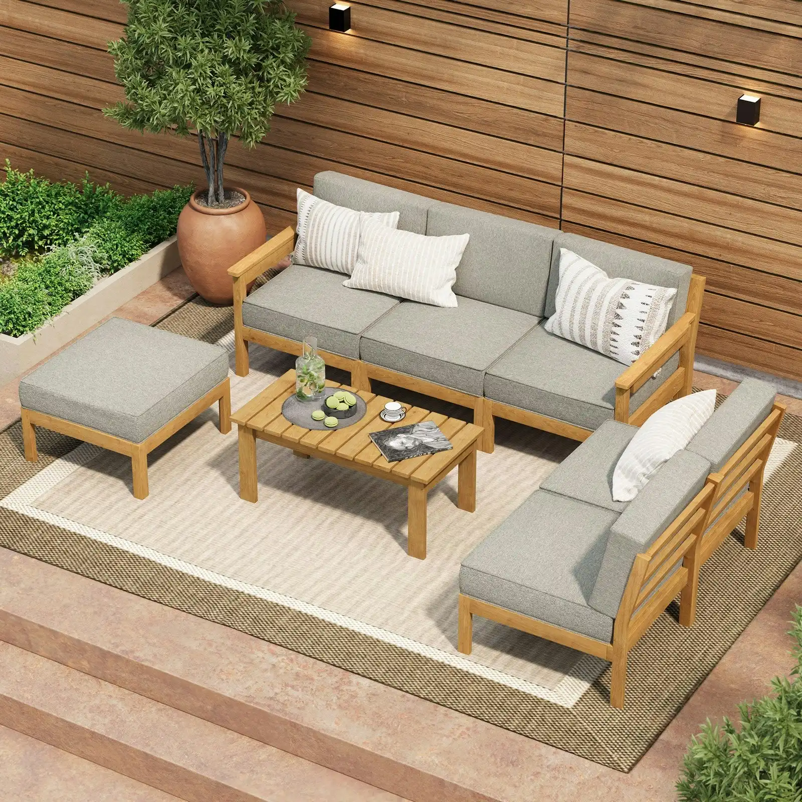 Livsip 7PCS Outdoor Sofa Set Garden Lounge Setting Patio Furniture Table Chairs