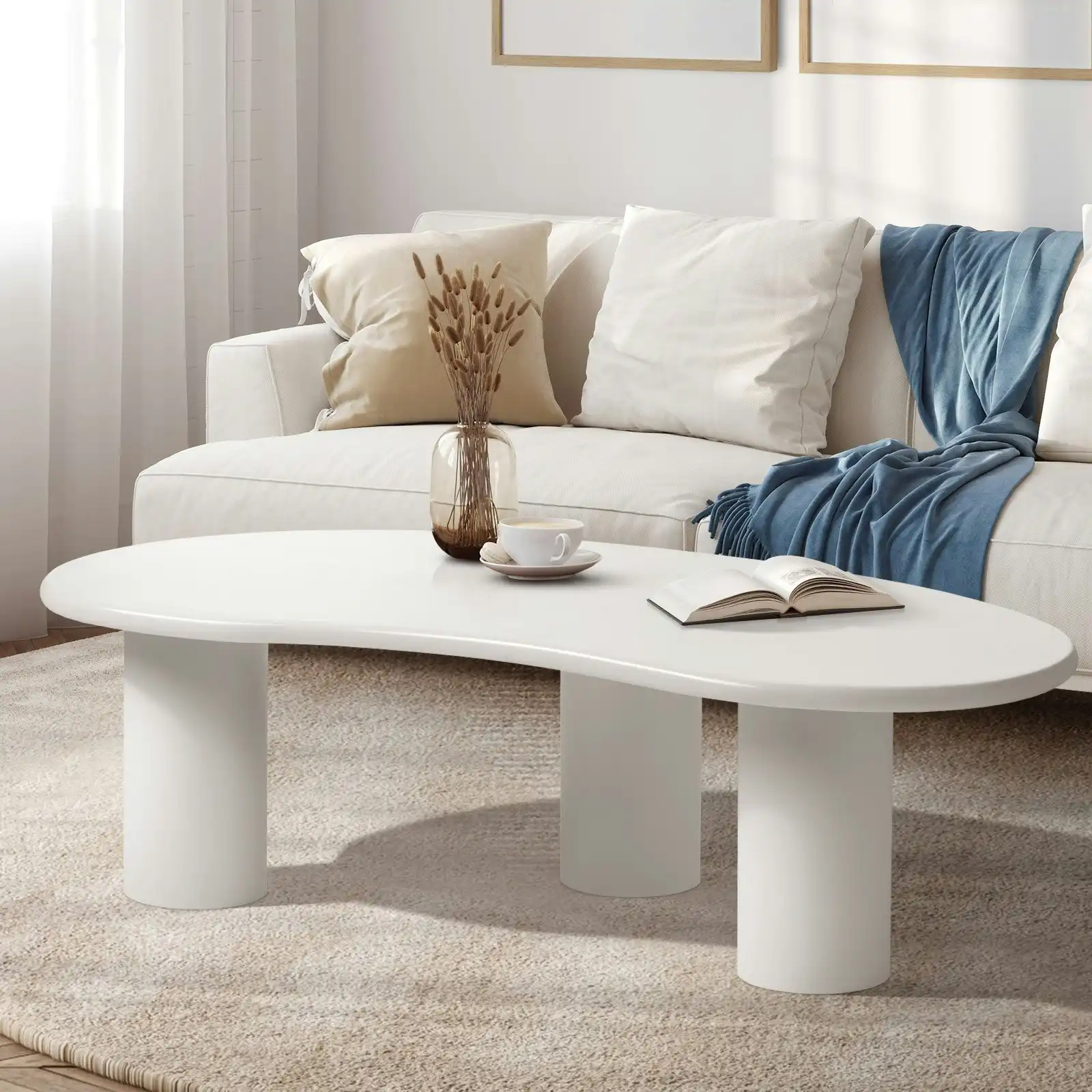 Oikiture Coffee Table Sofa Cafe Desk Side Tables Living Room Irregular White
