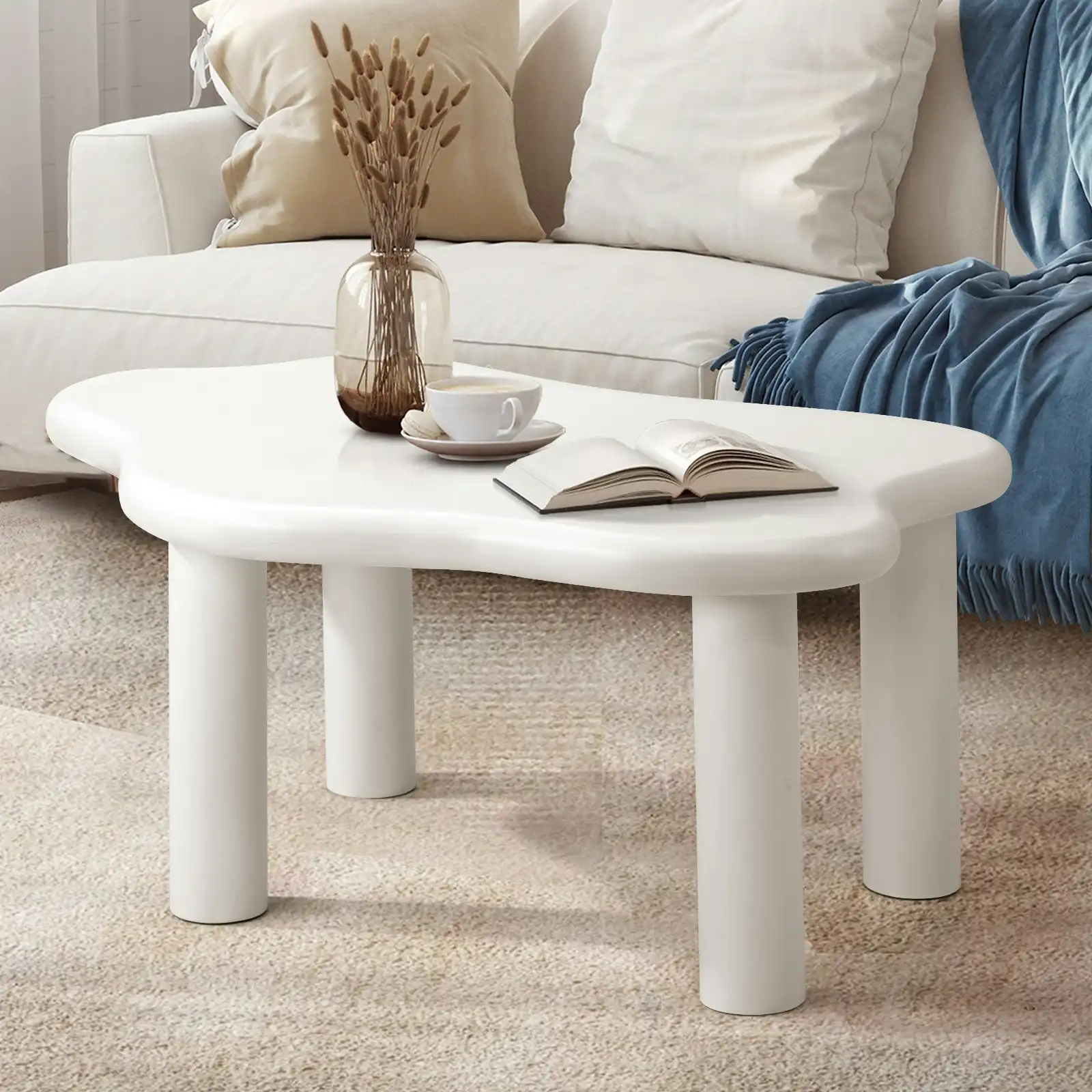 Oikiture Coffee Table Side Tables Sofa Cafe Desk Living Room White Irregular
