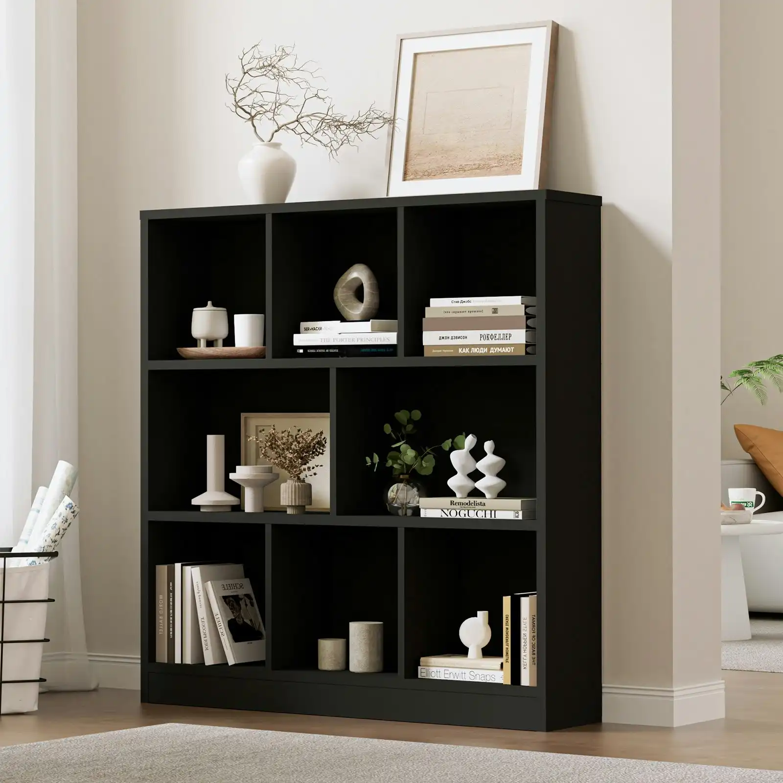 Oikiture Bookshelf Bookcase Display Shelves Unit Storage Organizer Stand Black