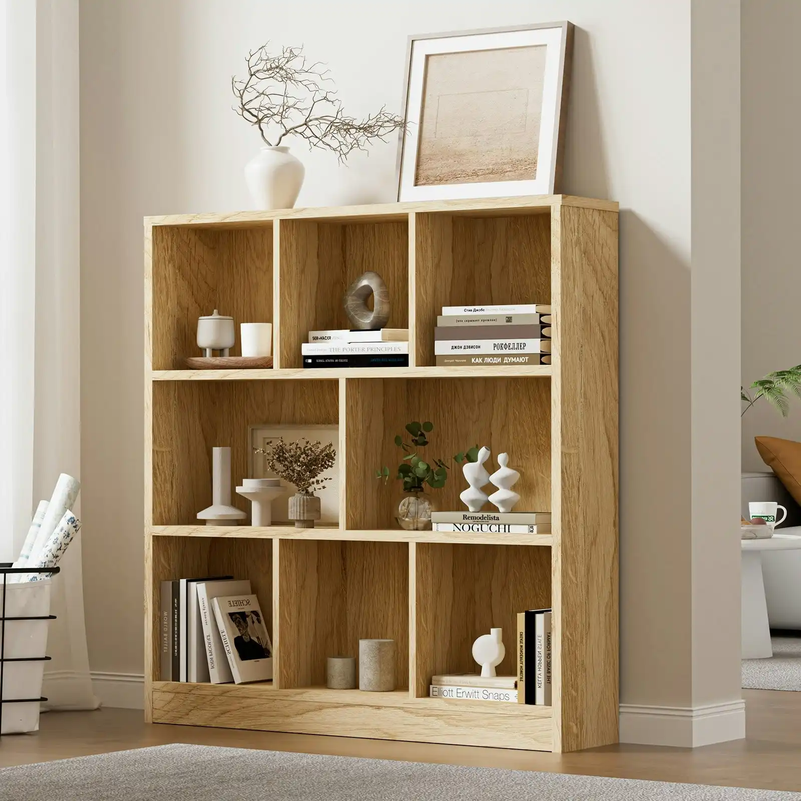 Oikiture Bookshelf Bookcase Display Shelves Unit Storage Organizer Stand Natural