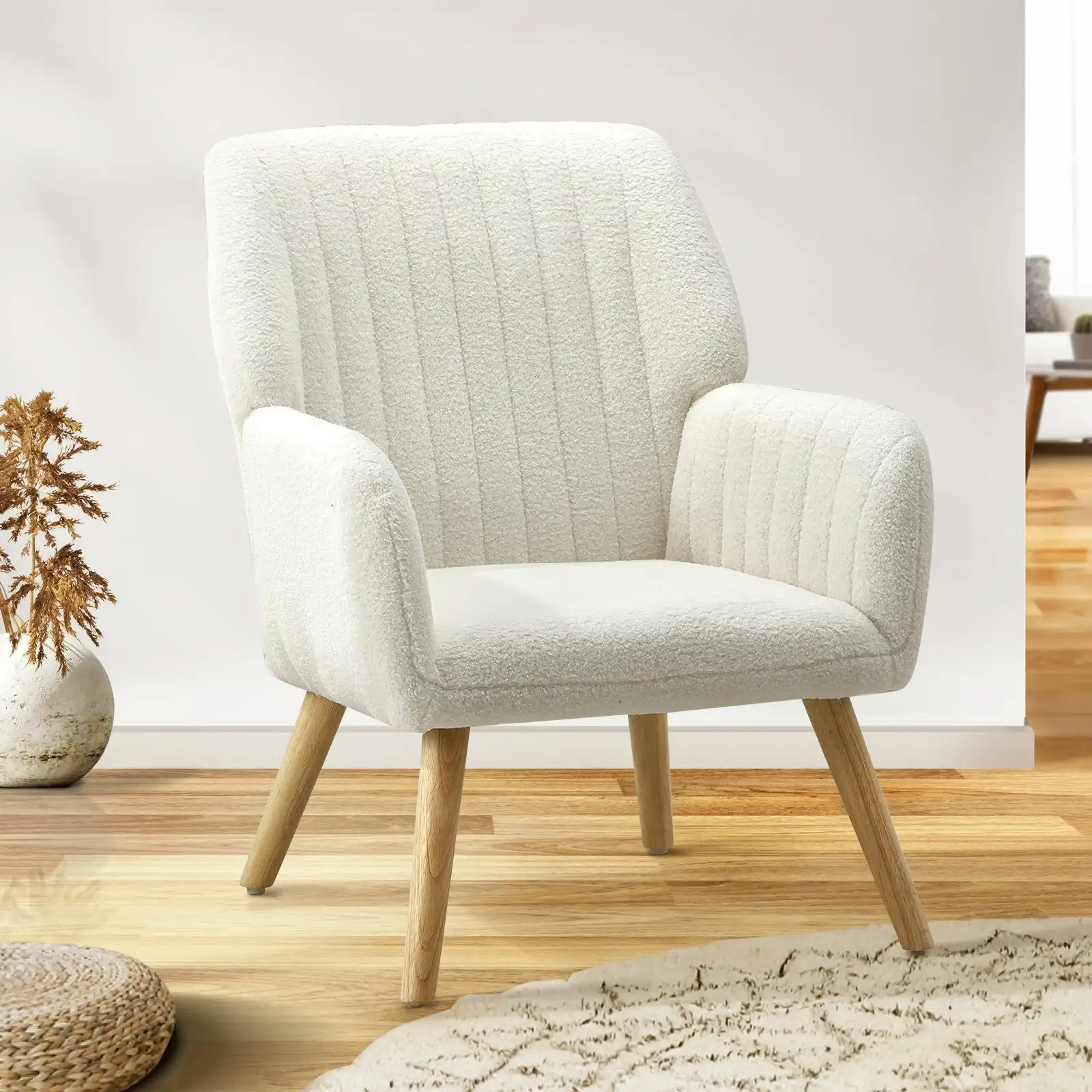 Oikiture Armchair Lounge Sofa Chair Sherpa Accent Chairs Armchairs Couches White