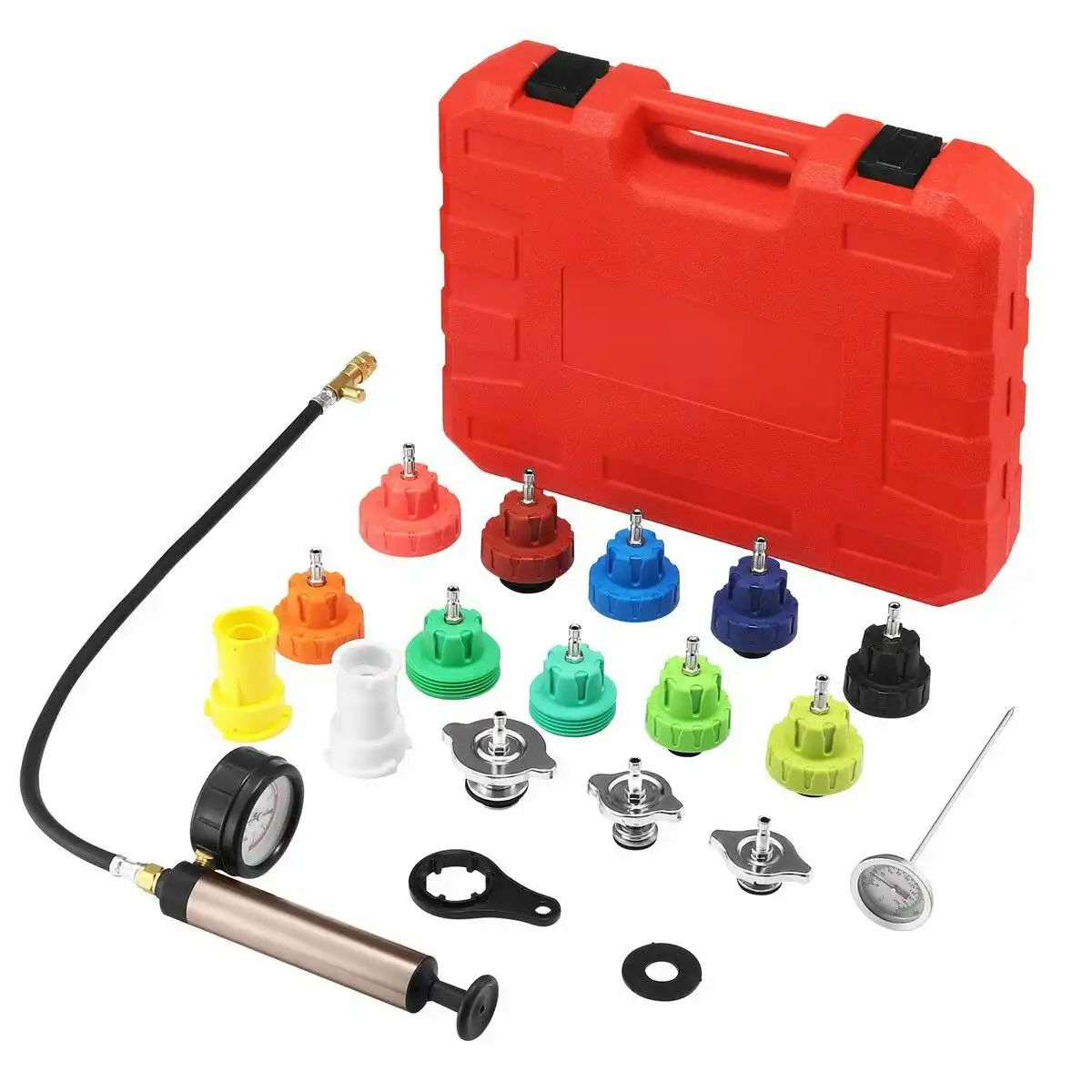 Ausway 18 Piece Radiator Pressure Tester Kit Leak Detector Universal Automotive Coolant Car Cooling System Adapter Toolbox