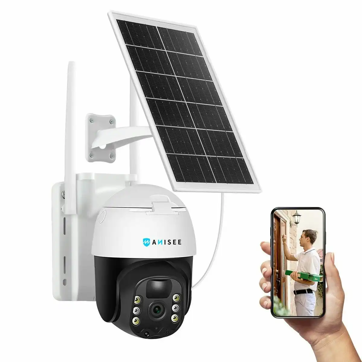 Anisee Solar Security Camera Wireless Outdoor CCTV WiFi Home Surveillance System 4MP PTZ Remote 2 Way Audio Color Night Vision