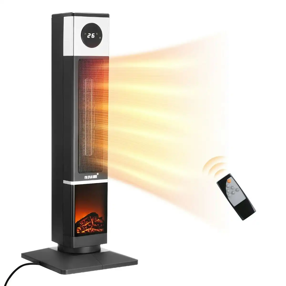 Maxkon 2000W Electric Heater Tower Energy Efficient Space Portable Indoor Fireplace Instant Warmer Oscillating Cooling Fan Bedroom Remote