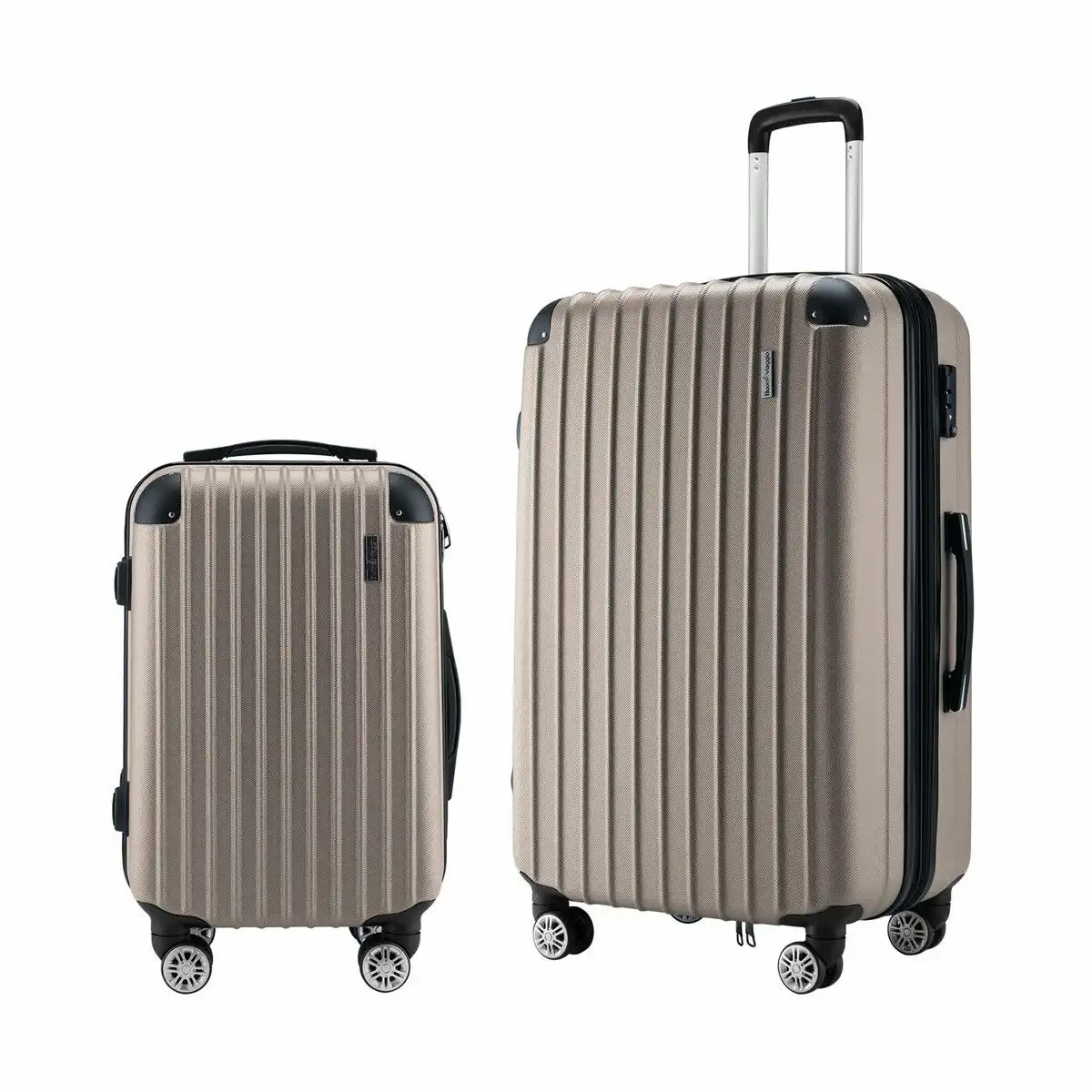 Buon Viaggio 2 Piece Suitcases Luggage Set Carry On Travel Case Cabin Hard Shell Travelling Bags Hand Baggage Lightweight Rolling TSA Lock Champagne