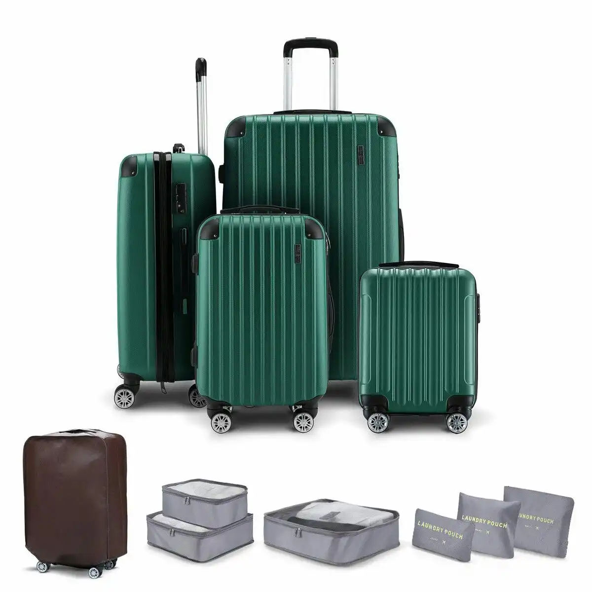 Buon Viaggio 4 Piece Luggage Set Travel Suitcase Traveller Bag Carry On Lightweight Checked Hard Shell Trolley TSA Lock Green