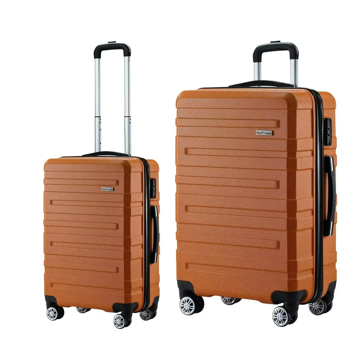 Buon Viaggio 2 Piece Luggage Set Carry On Hard Suitcases Travel Trolley Lightweight TSA Lock Orange