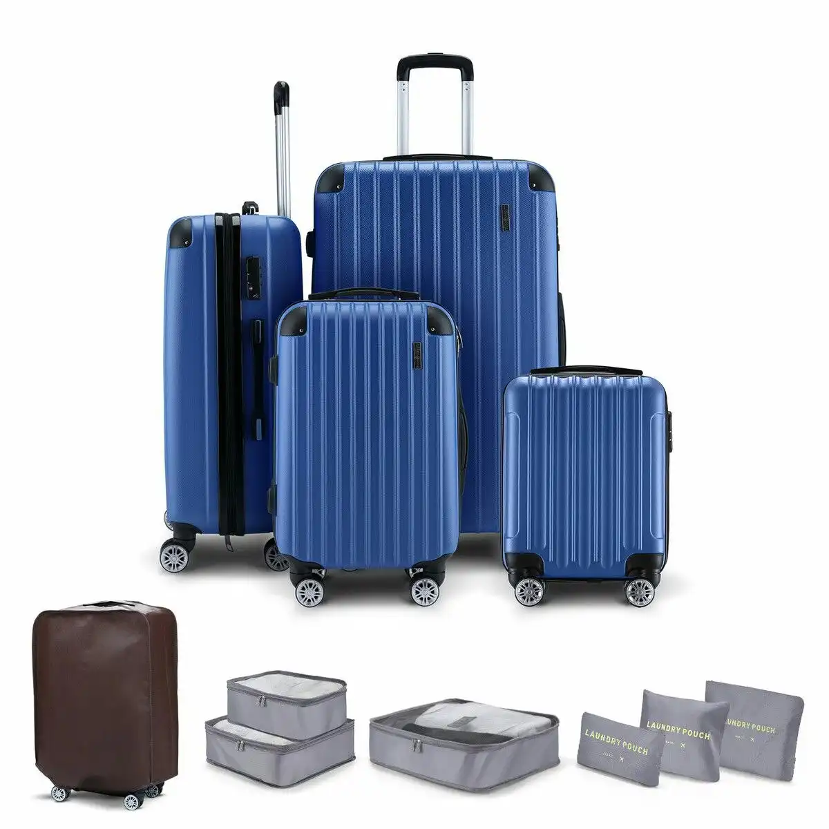 Buon Viaggio 4 Piece Suitcase Set Carry On Luggage Traveller Bag Hard Shell TSA Lock Checked Trolley Rolling Lightweight Blue