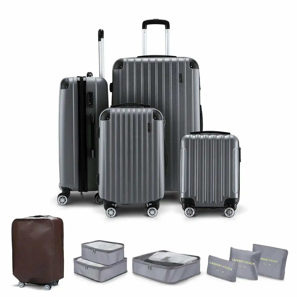 Buon Viaggio Luggage Travel Suitcase Set 4 Piece Carry On Traveller Checked Bag Hard Shell Lightweight Trolley TSA Lock Grey