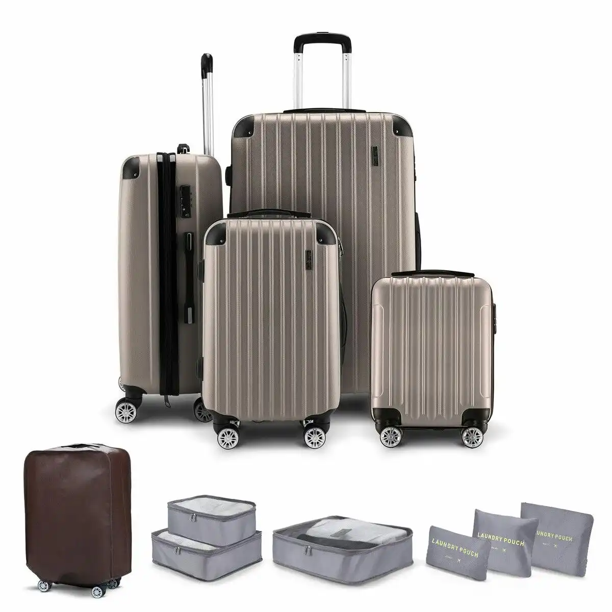 Buon Viaggio 4 Piece Luggage Set Suitcase Carry On Traveller Bags Hard Shell Trolley Checked Bag TSA Lock Lightweight Champagne