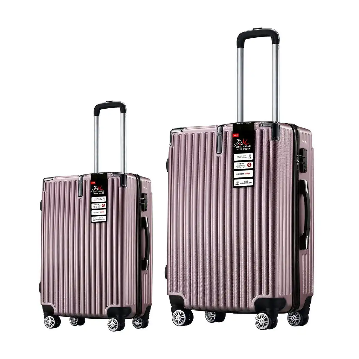 Buon Viaggio 2 Piece Luggage Suitcase Set Carry On Spinner Case Traveller Bag Storage Cabin Lightweight Hard Shell Trolley Wheels TSA Lock Rose Gold